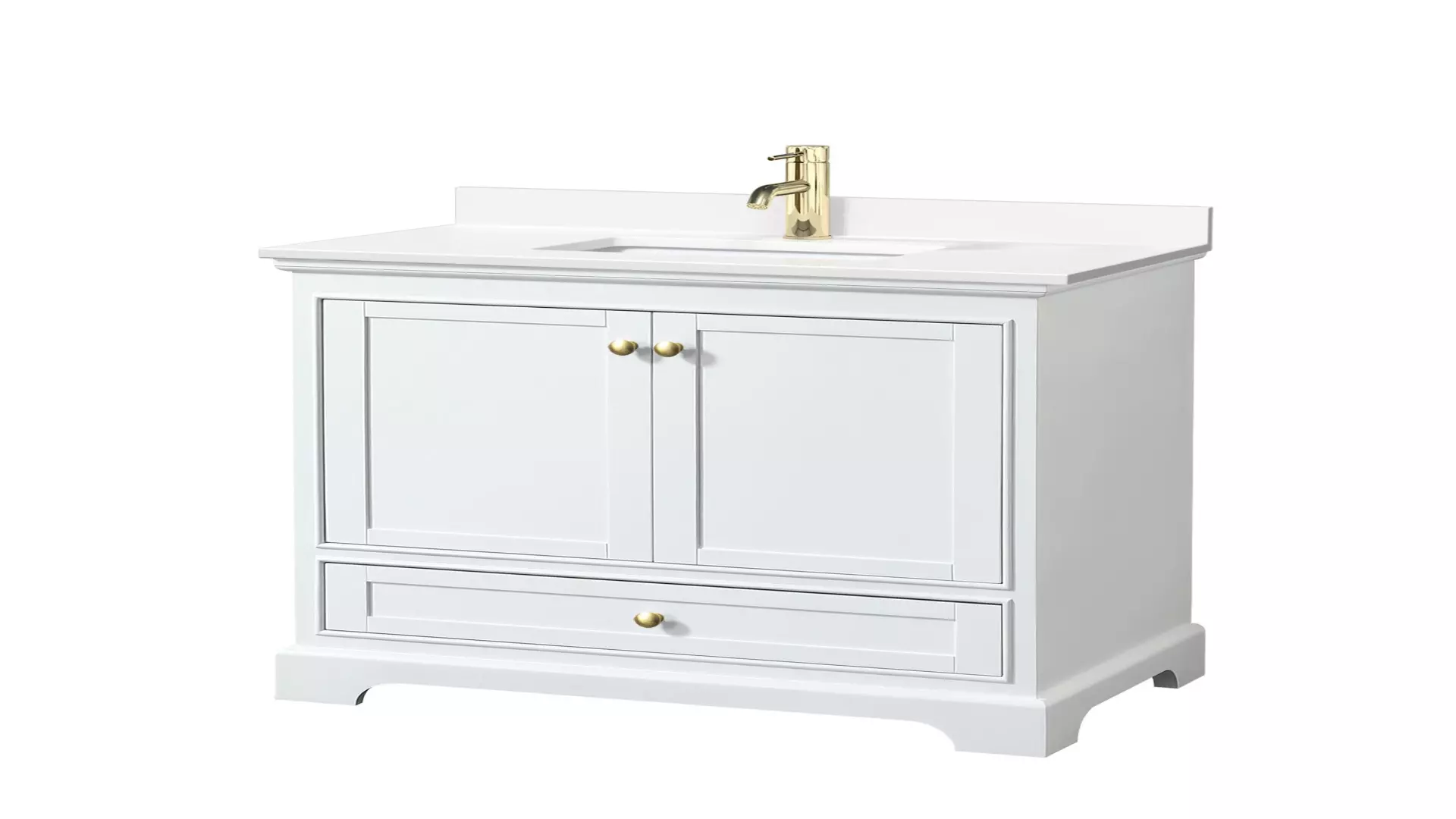 Deborah 36 Inch Single Bathroom Vanity in White, White Quartz Countertop, Undermount Square Sink (1-Hole), Brushed Gold Trim material