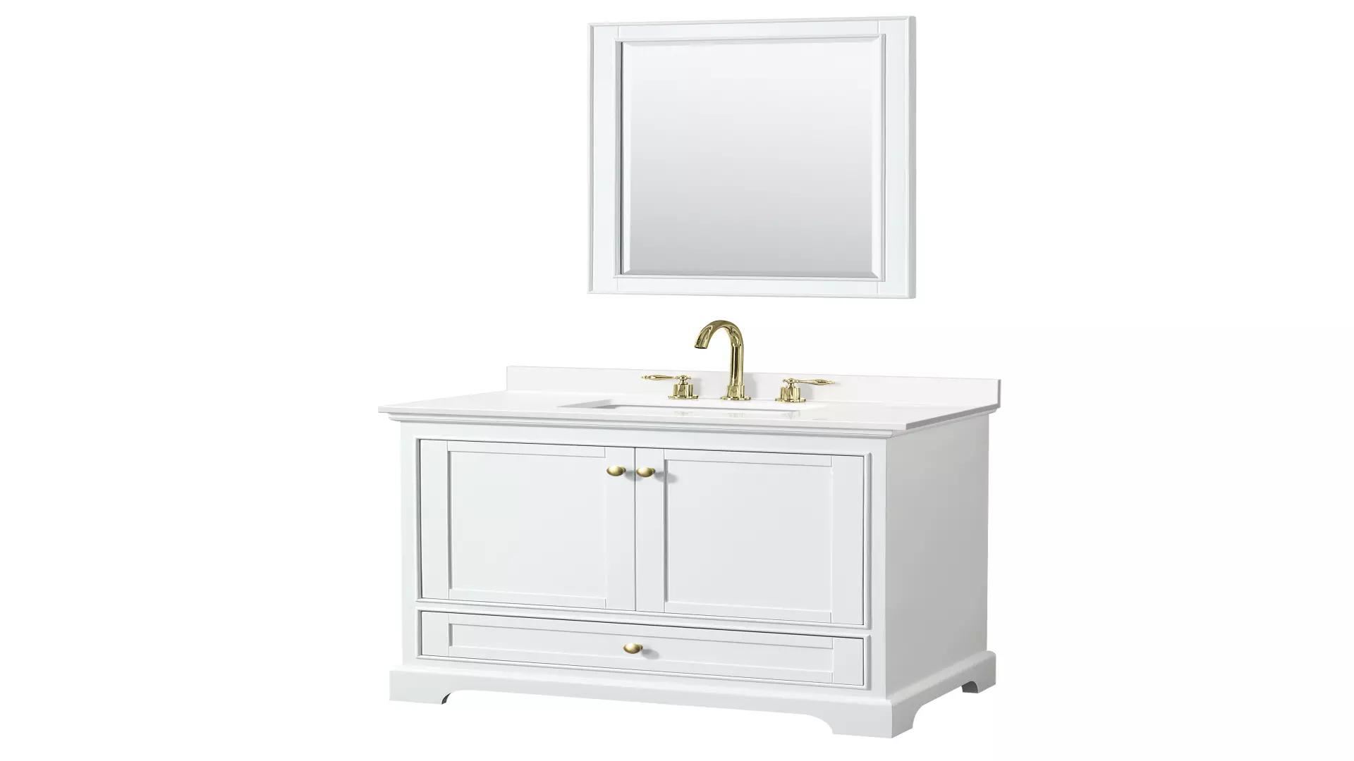 Deborah 36 Inch Single Bathroom Vanity in White, White Quartz Countertop, Undermount Square Sink (3-Hole), Brushed Gold Trim, 24 Inch Mirror material