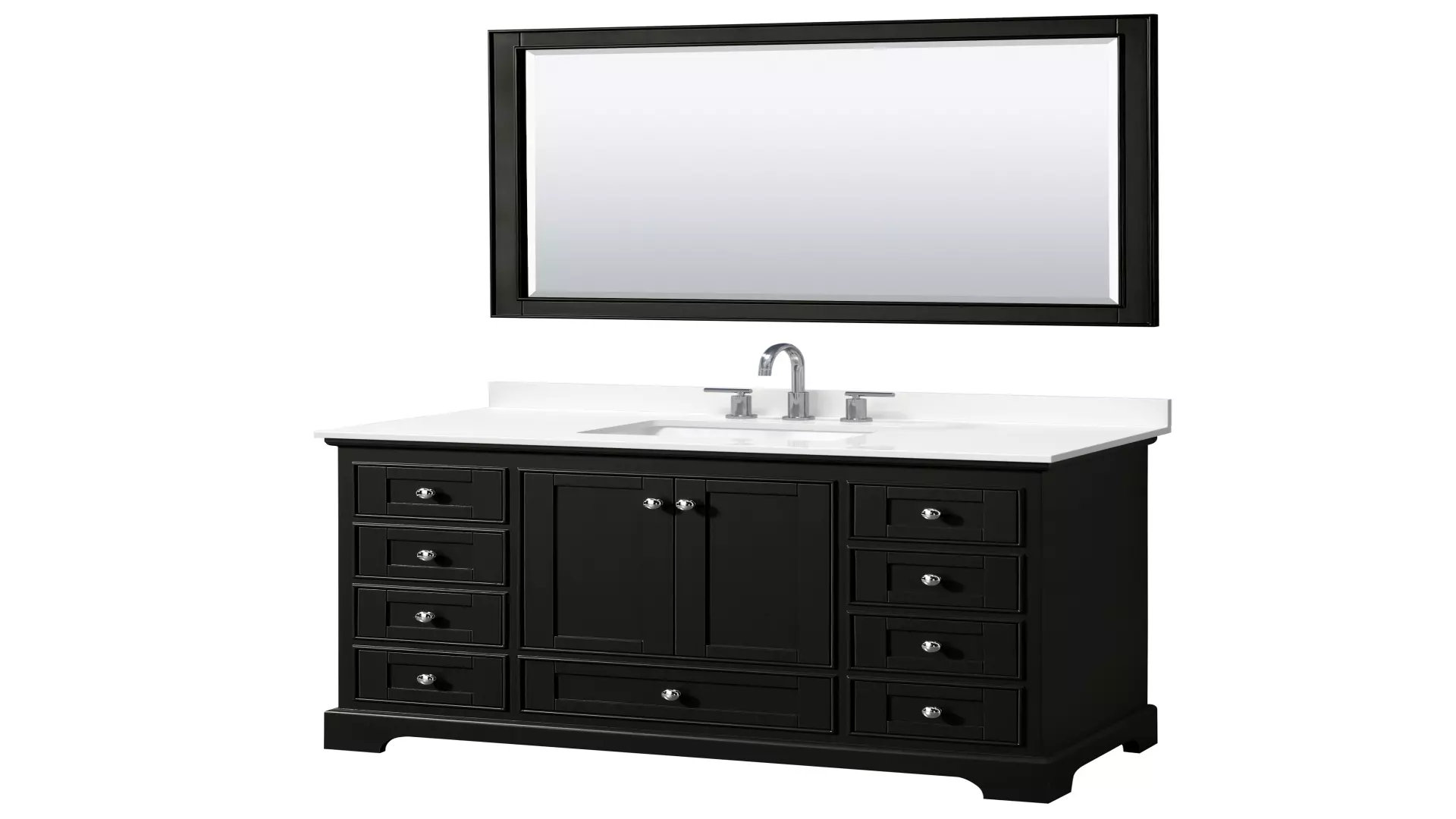 Deborah 48 Inch Single Bathroom Vanity in Dark Espresso, White Quartz Countertop, Undermount Square Sink (3-Hole), Polished Chrome Trim, 46 Inch Mirror material