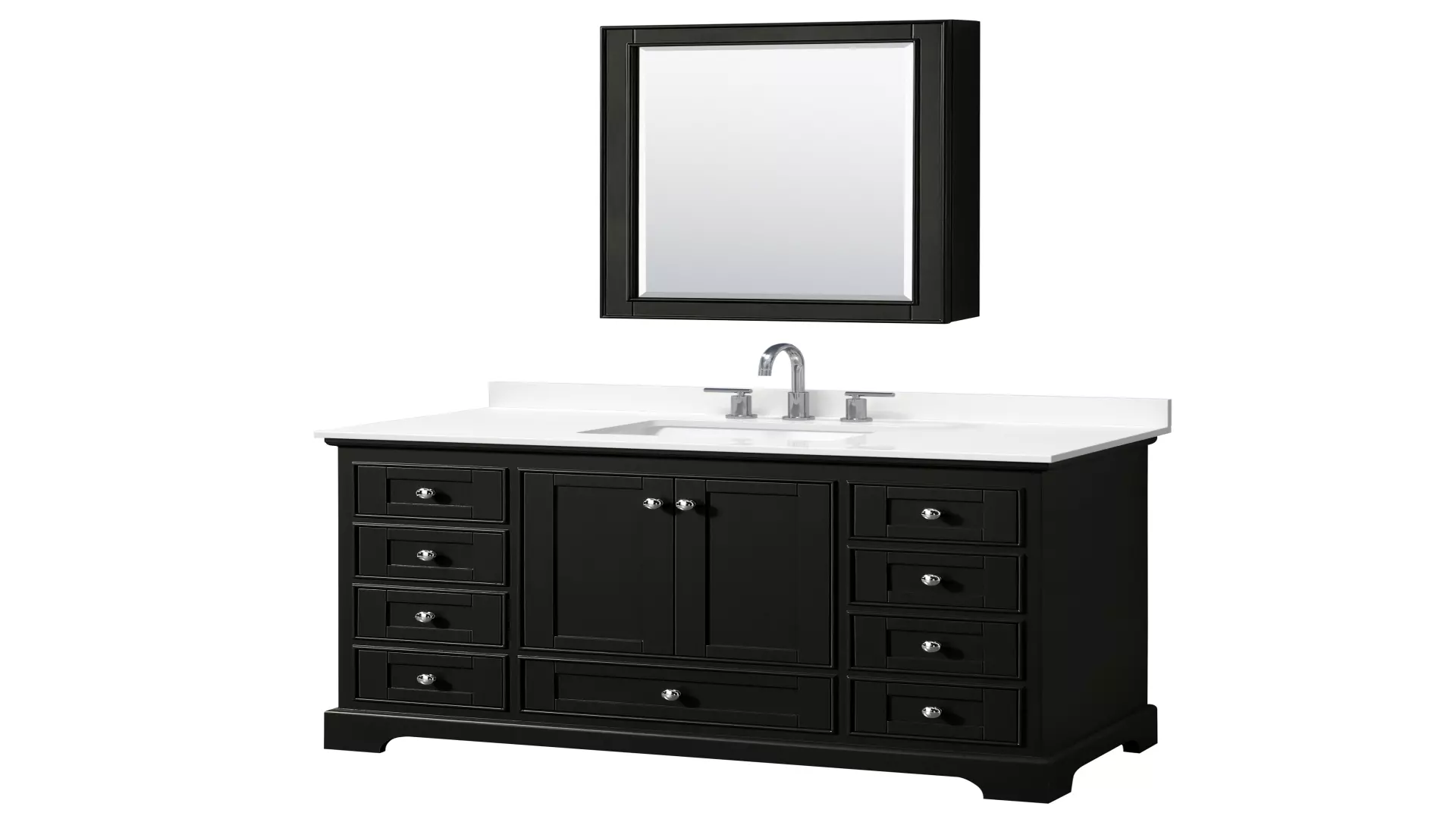 Deborah 48 Inch Single Bathroom Vanity in Dark Espresso, White Quartz Countertop, Undermount Square Sink (3-Hole), Polished Chrome Trim, Medicine Cabinet material