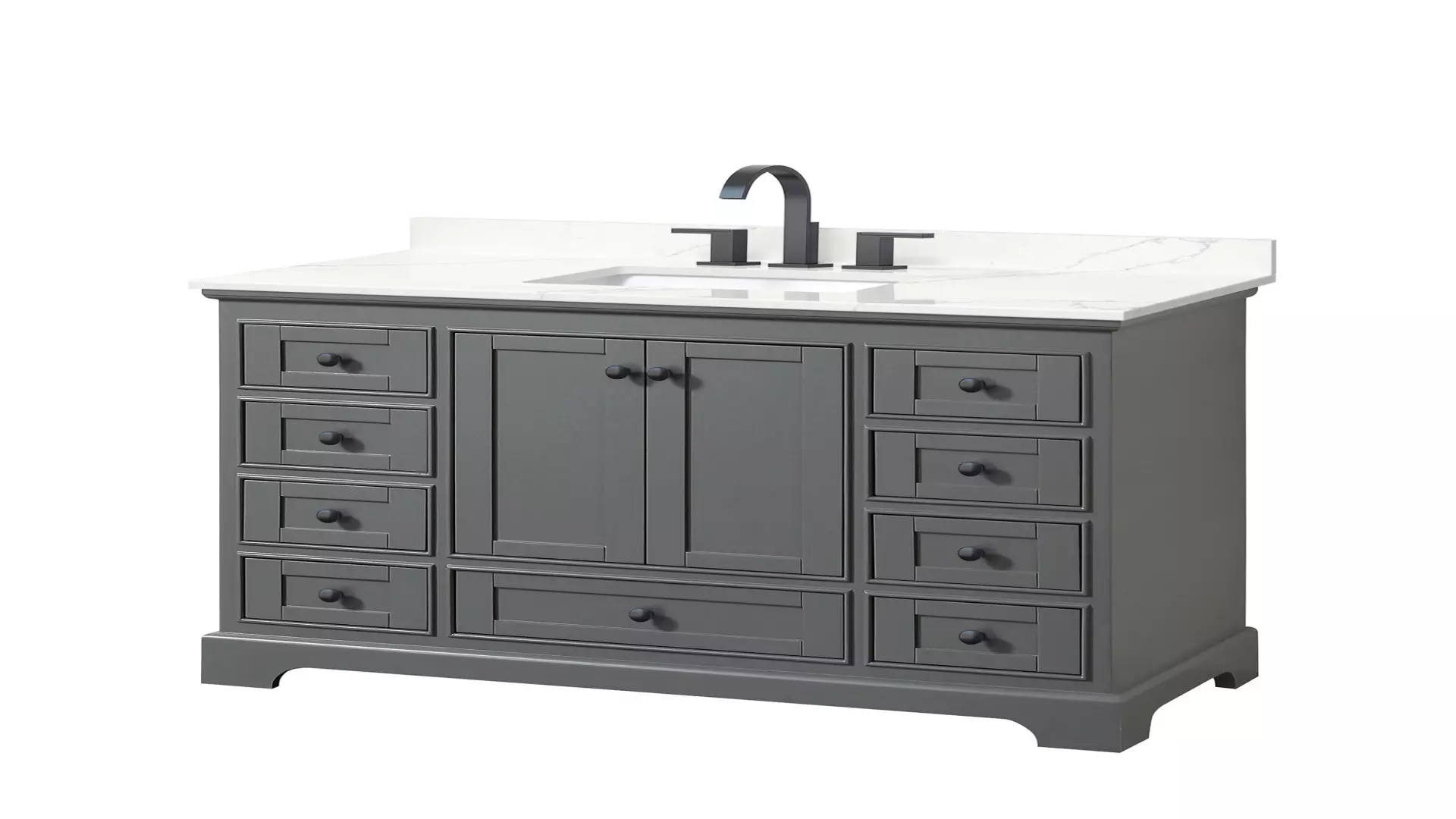 Deborah 48 Inch Single Bathroom Vanity in Dark Gray, Giotto Quartz Countertop, Undermount Square Sink (3-Hole), Matte Black Trim material