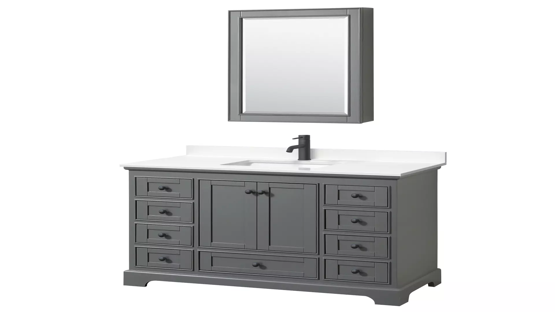 Deborah 48 Inch Single Bathroom Vanity in Dark Gray, White Quartz Countertop, Undermount Square Sink (1-Hole), Matte Black Trim, Medicine Cabinet material
