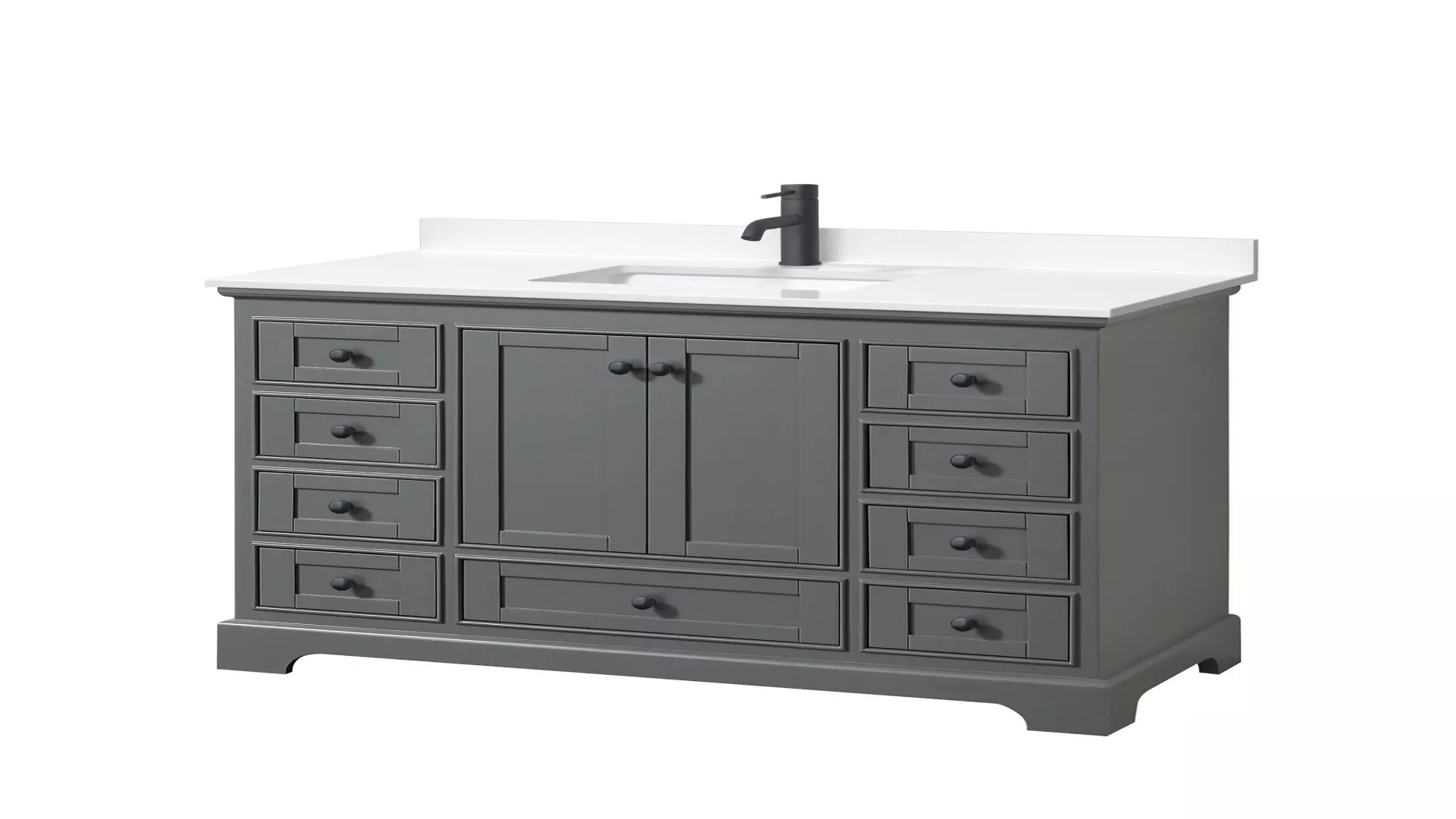 Deborah 48 Inch Single Bathroom Vanity in Dark Gray, White Quartz Countertop, Undermount Square Sink (1-Hole), Matte Black Trim material
