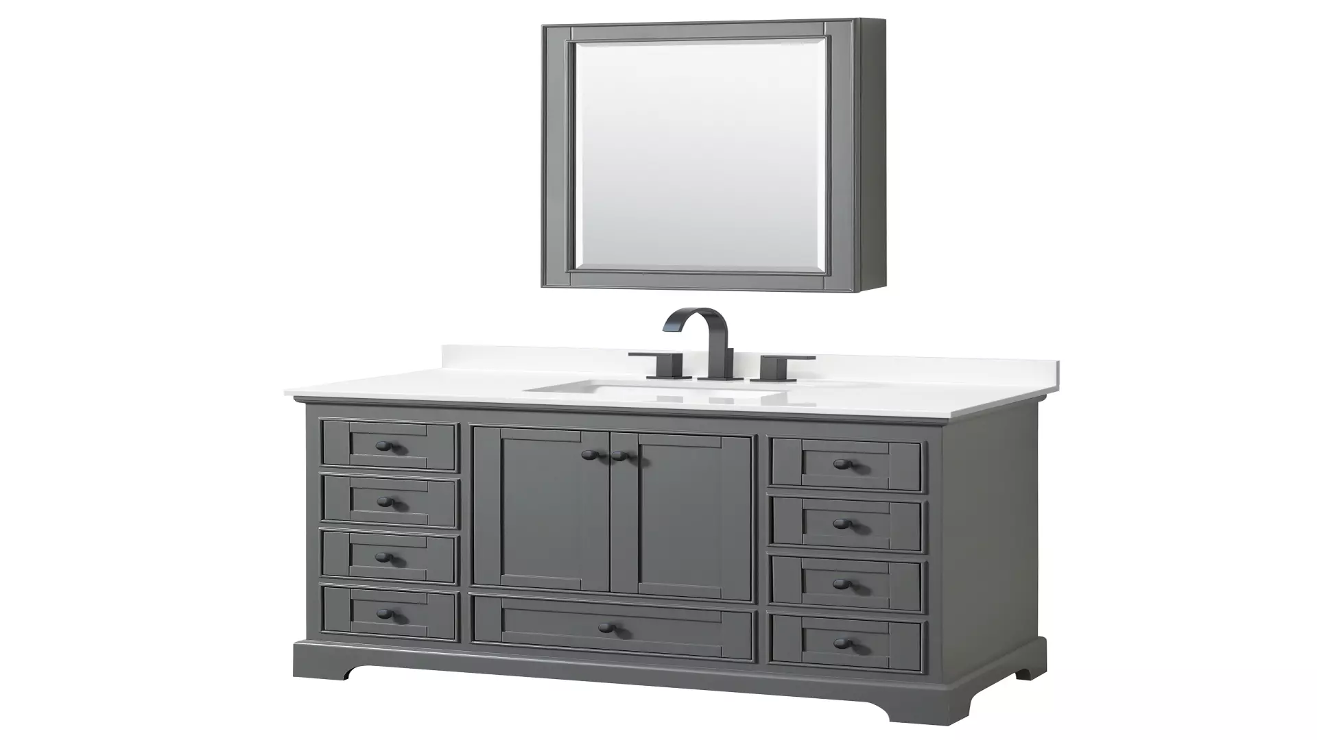 Deborah 48 Inch Single Bathroom Vanity in Dark Gray, White Quartz Countertop, Undermount Square Sink (3-Hole), Matte Black Trim, Medicine Cabinet material