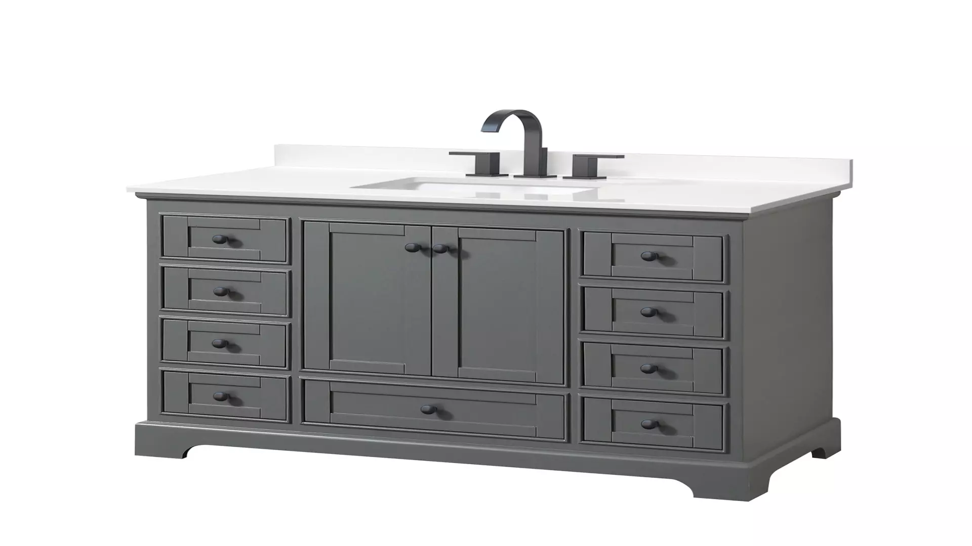 Deborah 48 Inch Single Bathroom Vanity in Dark Gray, White Quartz Countertop, Undermount Square Sink (3-Hole), Matte Black Trim material
