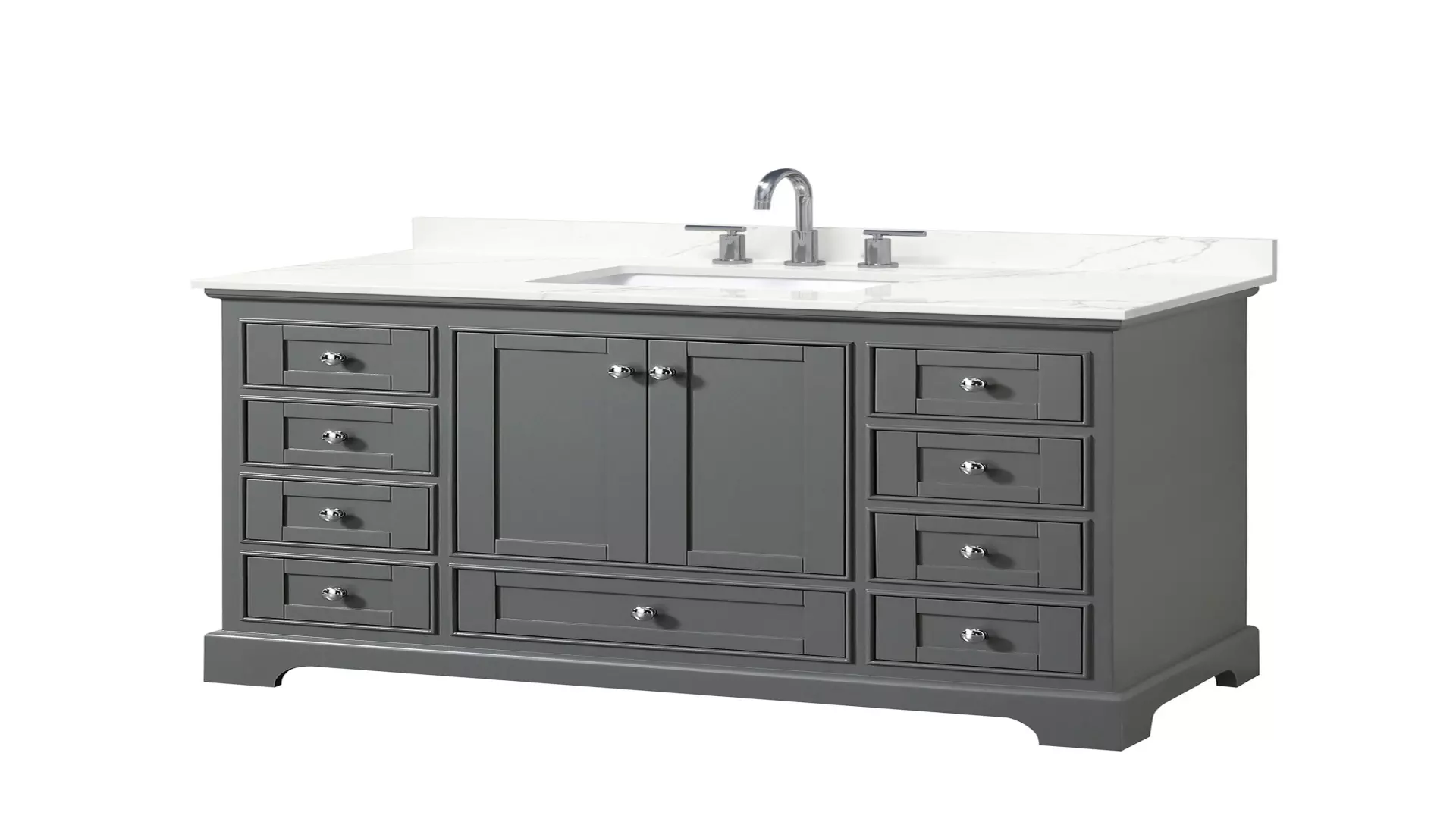 Deborah 48 Inch Single Bathroom Vanity in Dark Gray, Giotto Quartz Countertop, Undermount Square Sink (3-Hole), Polished Chrome Trim material