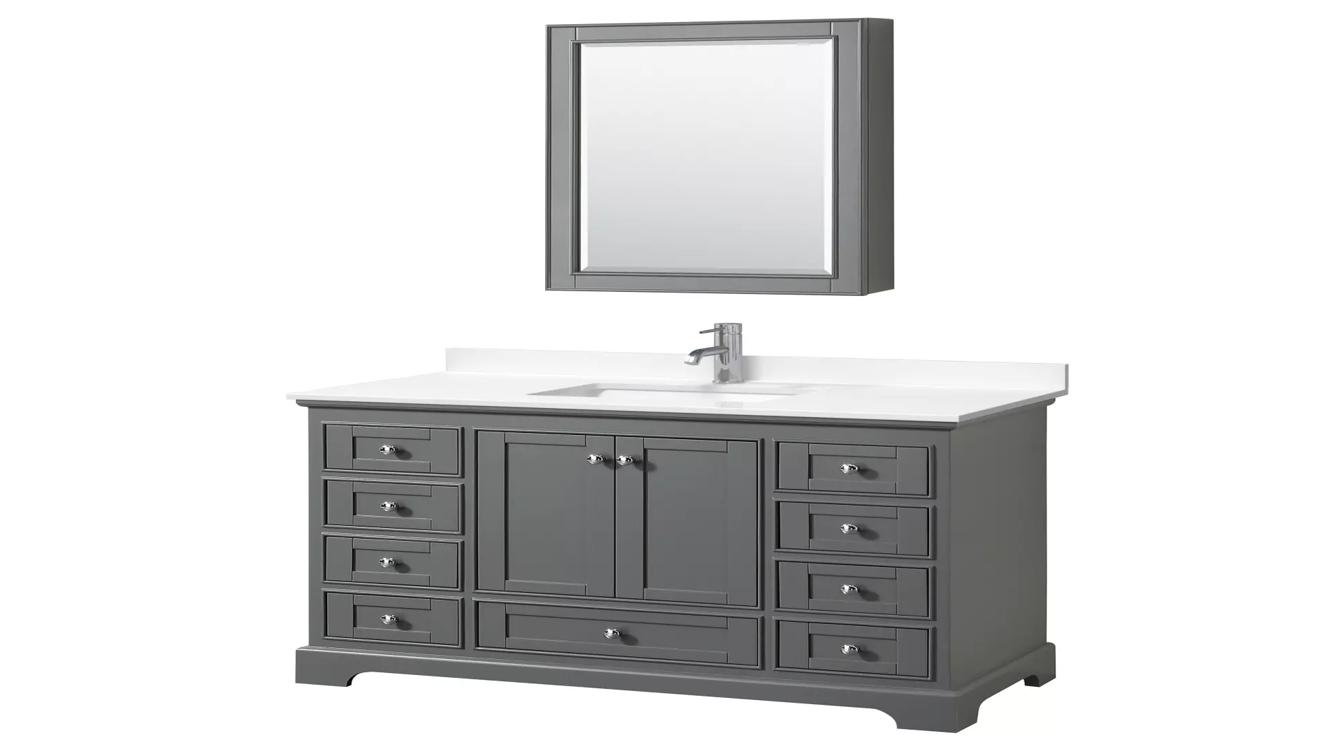 Deborah 48 Inch Single Bathroom Vanity in Dark Gray, White Quartz Countertop, Undermount Square Sink (1-Hole), Polished Chrome Trim, Medicine Cabinet material