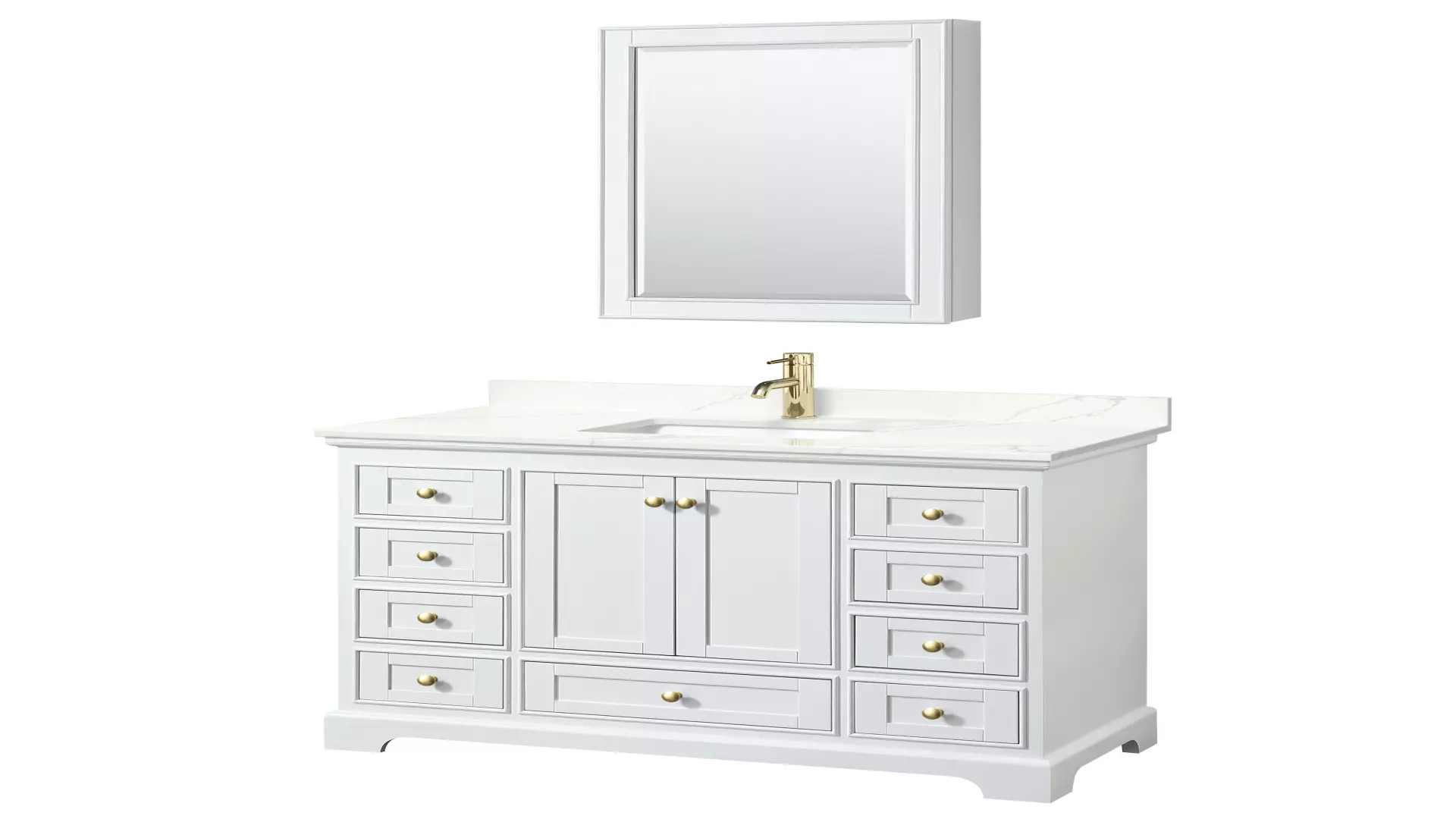 Deborah 48 Inch Single Bathroom Vanity in White, Giotto Quartz Countertop, Undermount Square Sink (1-Hole), Brushed Gold Trim, Medicine Cabinet material