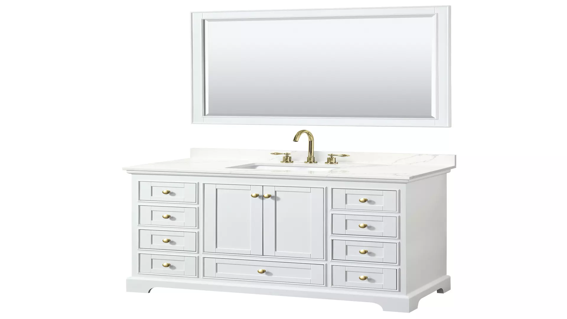Deborah 48 Inch Single Bathroom Vanity in White, Giotto Quartz Countertop, Undermount Square Sink (3-Hole), Brushed Gold Trim, 46 Inch Mirror material