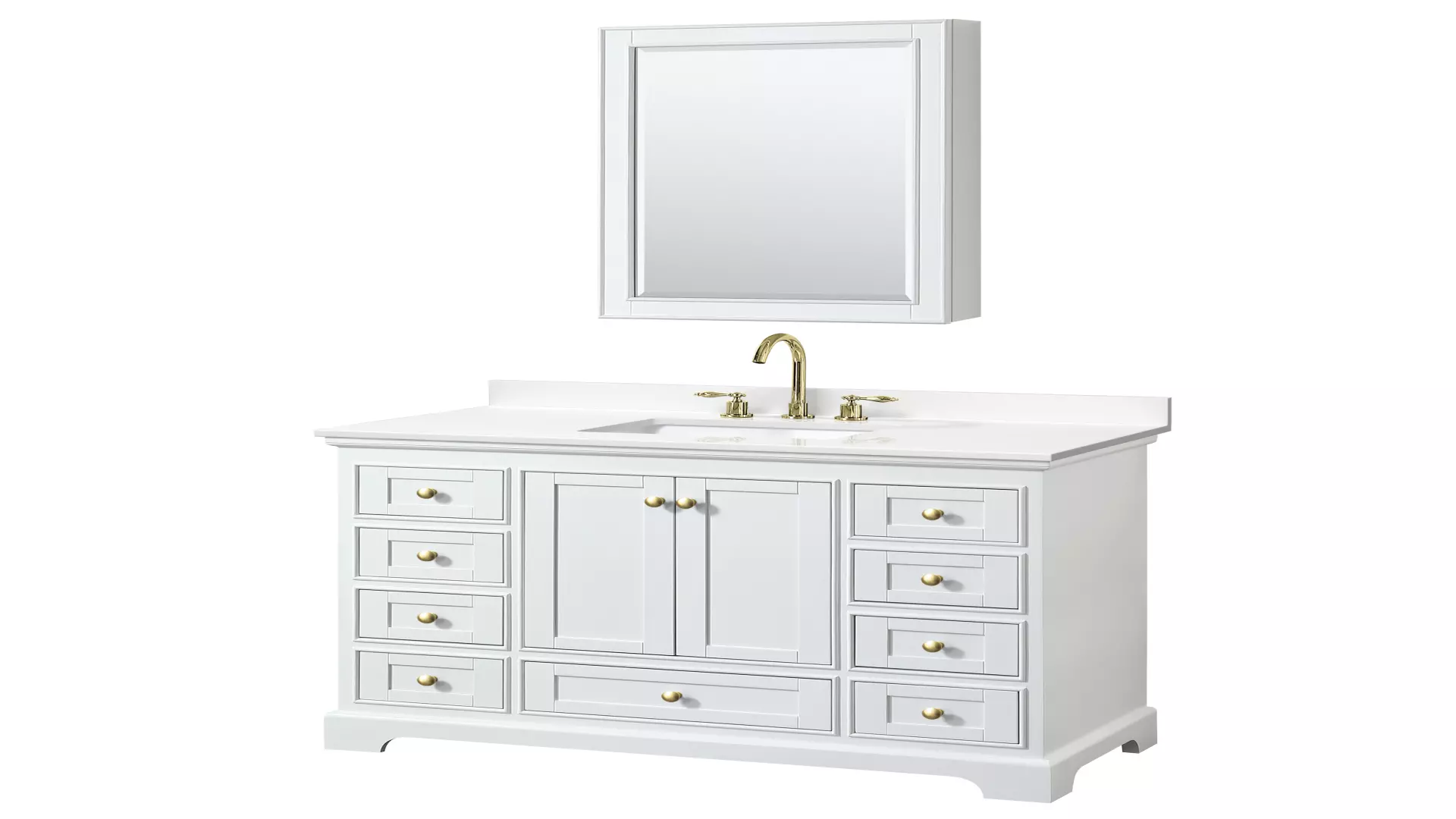 Deborah 48 Inch Single Bathroom Vanity in White, White Quartz Countertop, Undermount Square Sink (3-Hole), Brushed Gold Trim, Medicine Cabinet material
