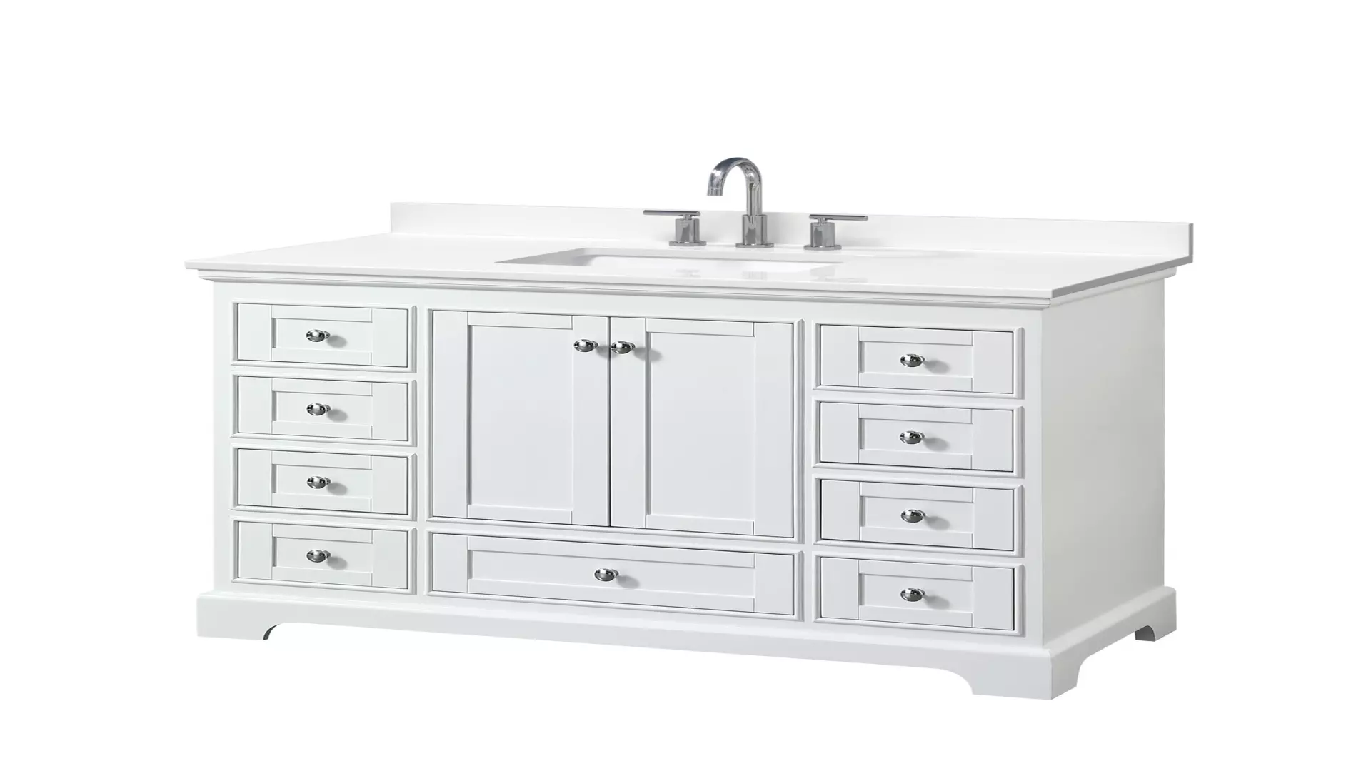 Deborah 48 Inch Single Bathroom Vanity in White, White Quartz Countertop, Undermount Square Sink (3-Hole), Polished Chrome Trim material