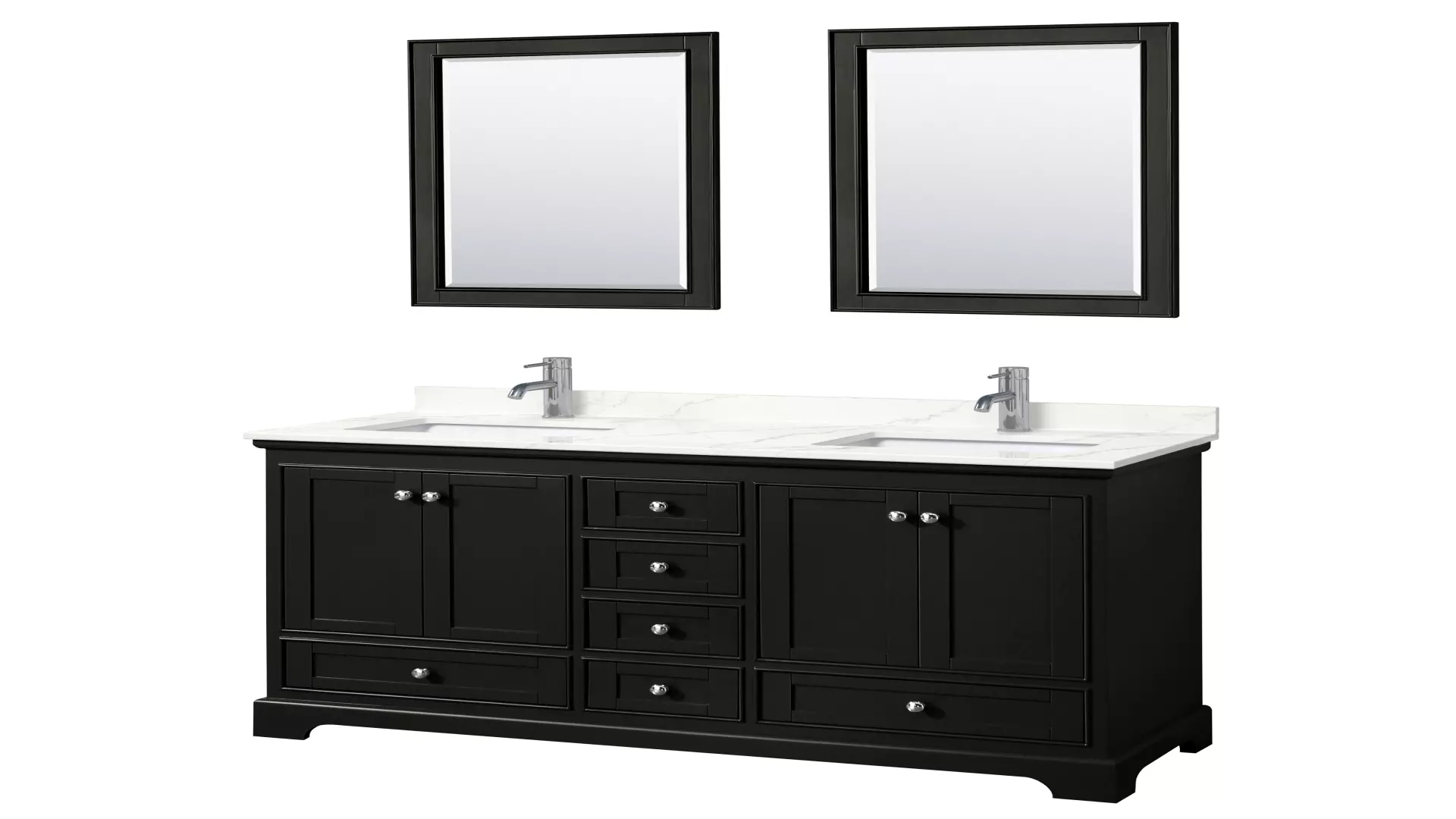 Deborah 60 Inch Double Bathroom Vanity in Dark Espresso, Giotto Quartz Countertop, Undermount Square Sinks (1-Hole), Polished Chrome Trim, 24 Inch Mirrors material