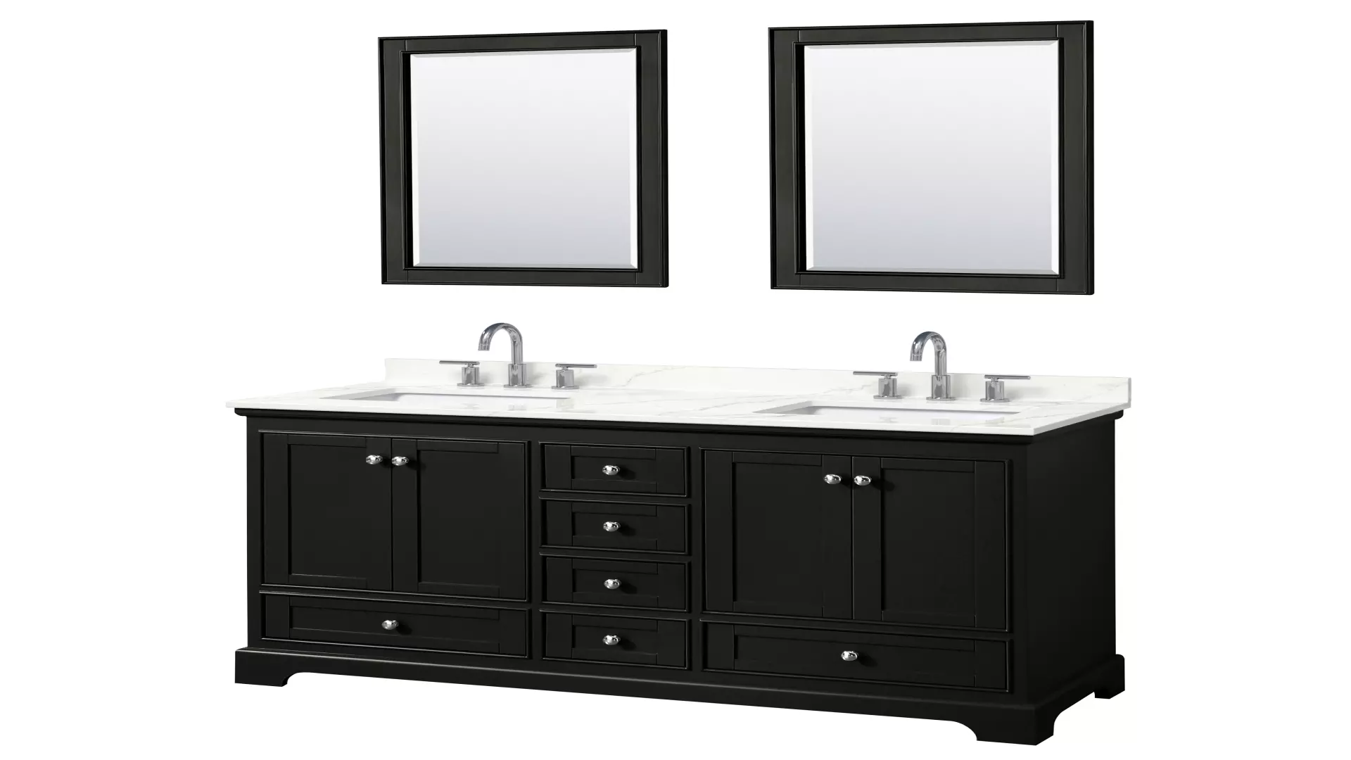 Deborah 60 Inch Double Bathroom Vanity in Dark Espresso, Giotto Quartz Countertop, Undermount Square Sinks (3-Hole), Polished Chrome Trim, 24 Inch Mirrors material