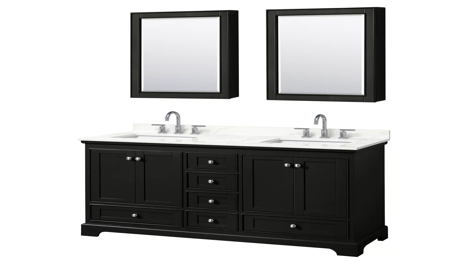 Deborah 60 Inch Double Bathroom Vanity in Dark Espresso, Giotto Quartz Countertop, Undermount Square Sinks (3-Hole), Polished Chrome Trim, Medicine Cabinets material