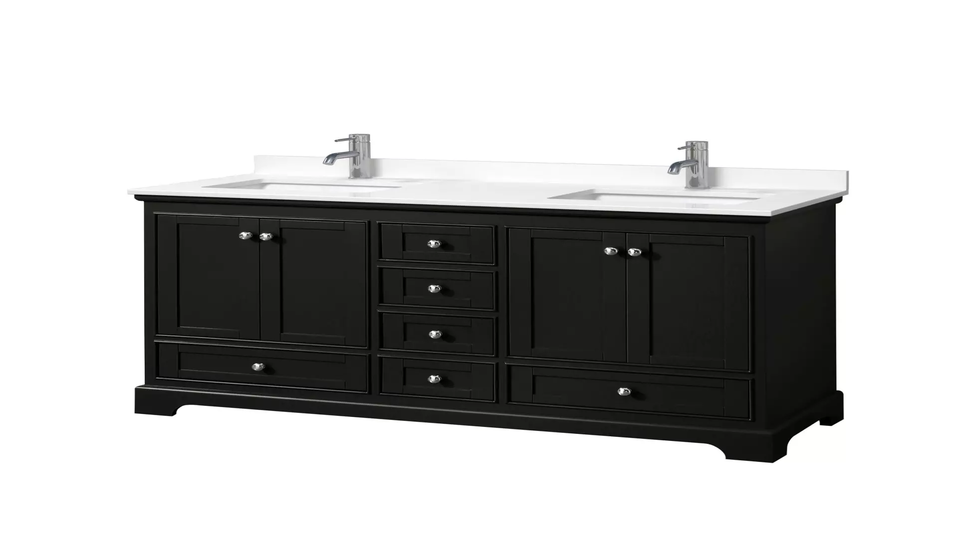 Deborah 60 Inch Double Bathroom Vanity in Dark Espresso, White Quartz Countertop, Undermount Square Sinks (1-Hole), Polished Chrome Trim material