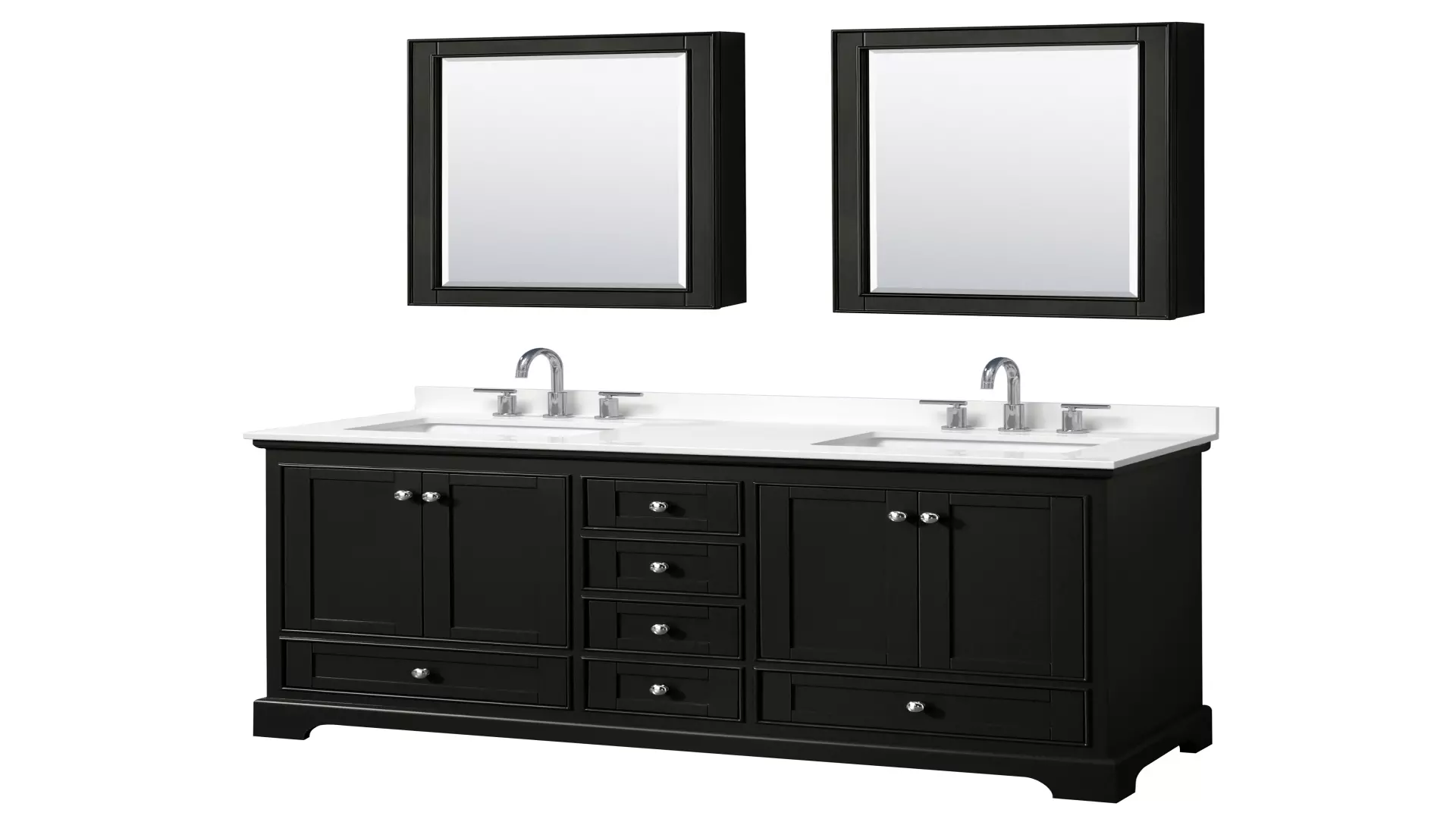 Deborah 60 Inch Double Bathroom Vanity in Dark Espresso, White Quartz Countertop, Undermount Square Sinks (3-Hole), Polished Chrome Trim, Medicine Cabinets material