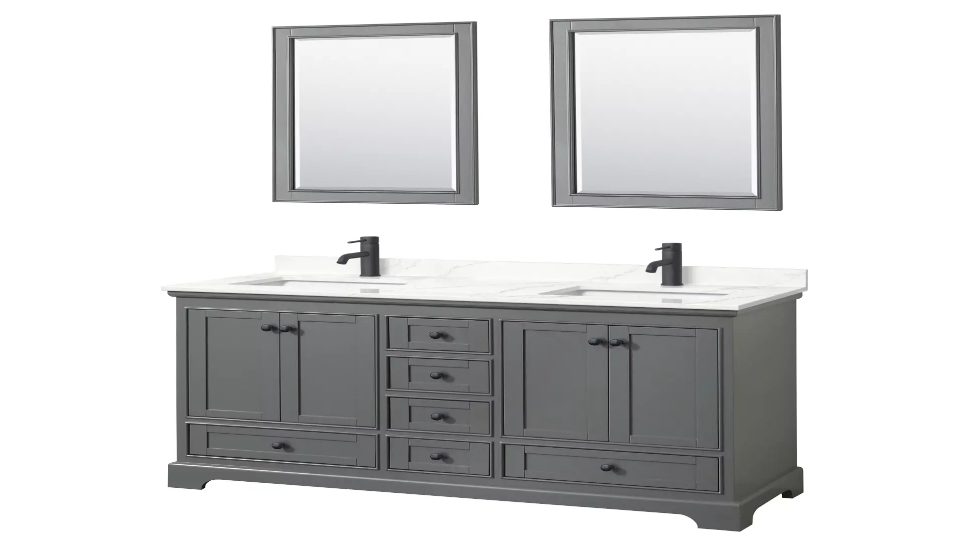 Deborah 60 Inch Double Bathroom Vanity in Dark Gray, Giotto Quartz Countertop, Undermount Square Sinks (1-Hole), Matte Black Trim, 24 Inch Mirrors material