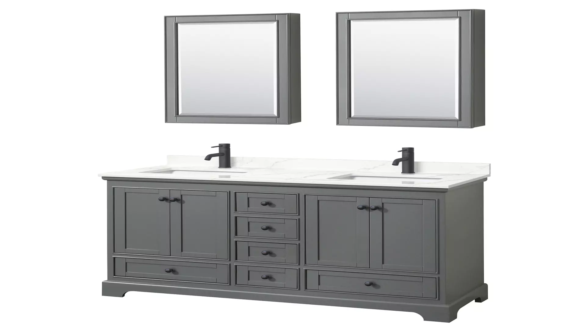 Deborah 60 Inch Double Bathroom Vanity in Dark Gray, Giotto Quartz Countertop, Undermount Square Sinks (1-Hole), Matte Black Trim, Medicine Cabinets material