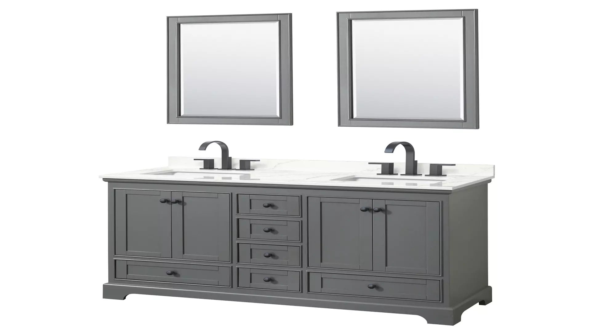Deborah 60 Inch Double Bathroom Vanity in Dark Gray, Giotto Quartz Countertop, Undermount Square Sinks (3-Hole), Matte Black Trim, 24 Inch Mirrors material