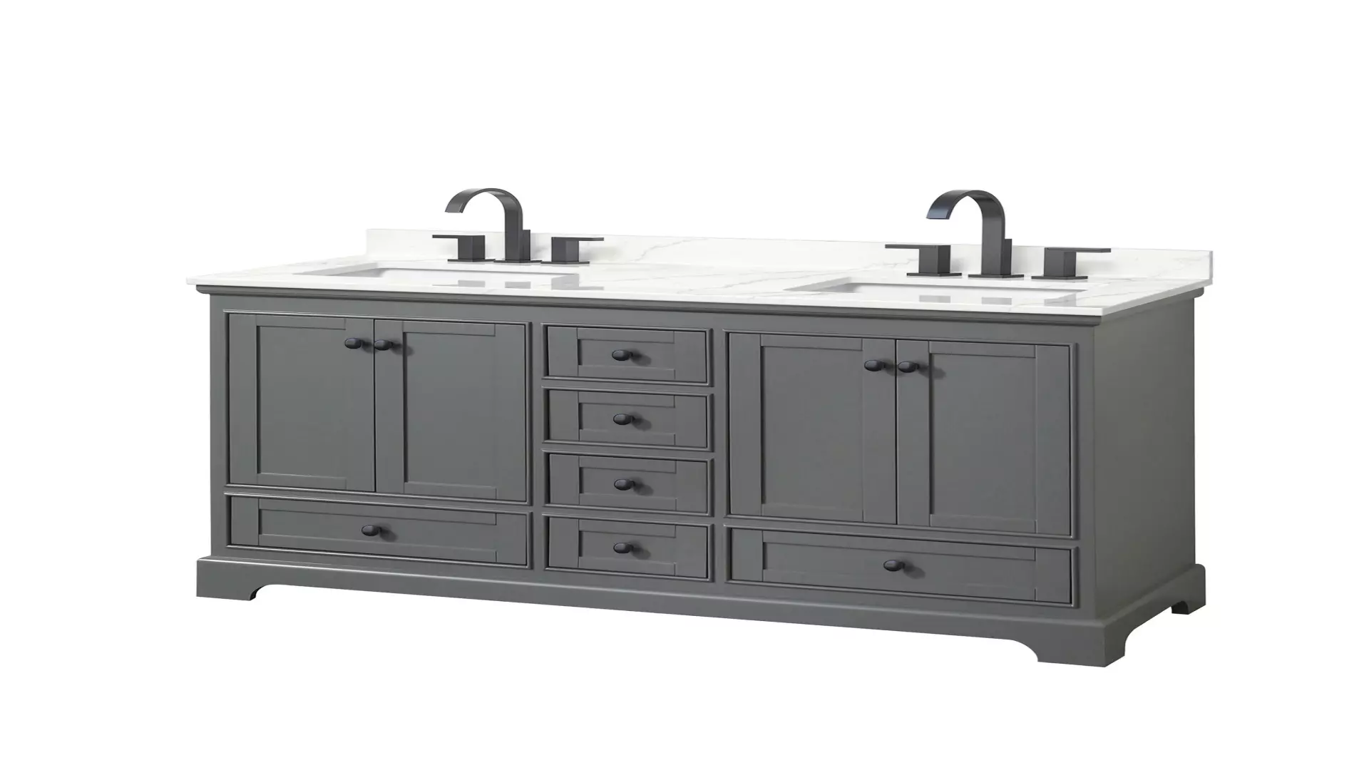 Deborah 60 Inch Double Bathroom Vanity in Dark Gray, Giotto Quartz Countertop, Undermount Square Sinks (3-Hole), Matte Black Trim material