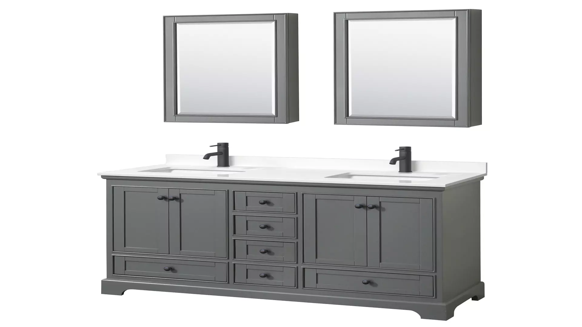 Deborah 60 Inch Double Bathroom Vanity in Dark Gray, White Quartz Countertop, Undermount Square Sinks (1-Hole), Matte Black Trim, Medicine Cabinets material