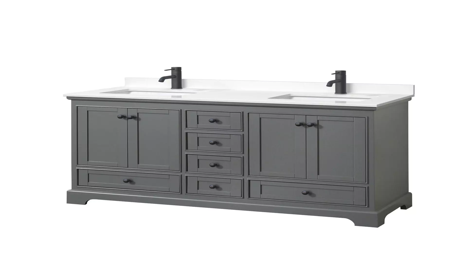 Deborah 60 Inch Double Bathroom Vanity in Dark Gray, White Quartz Countertop, Undermount Square Sinks (1-Hole), Matte Black Trim material