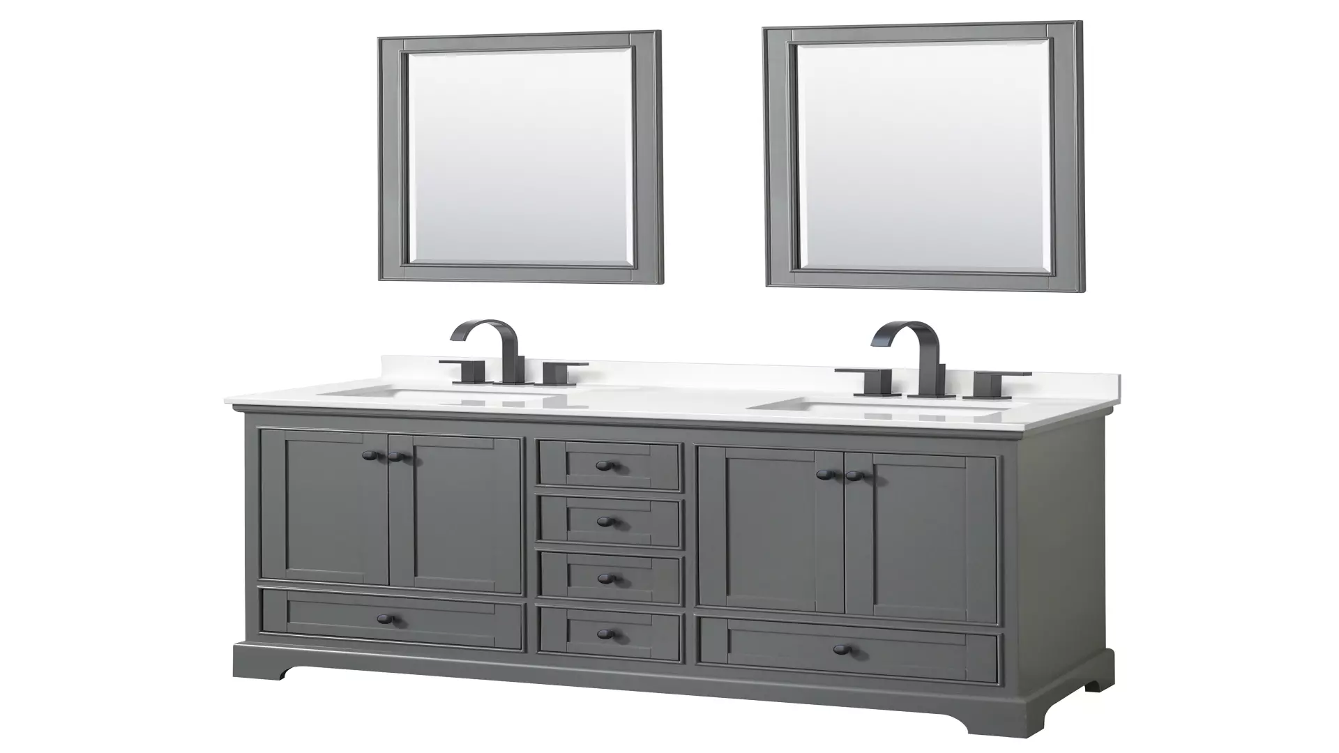 Deborah 60 Inch Double Bathroom Vanity in Dark Gray, White Quartz Countertop, Undermount Square Sinks (3-Hole), Matte Black Trim, 24 Inch Mirrors material
