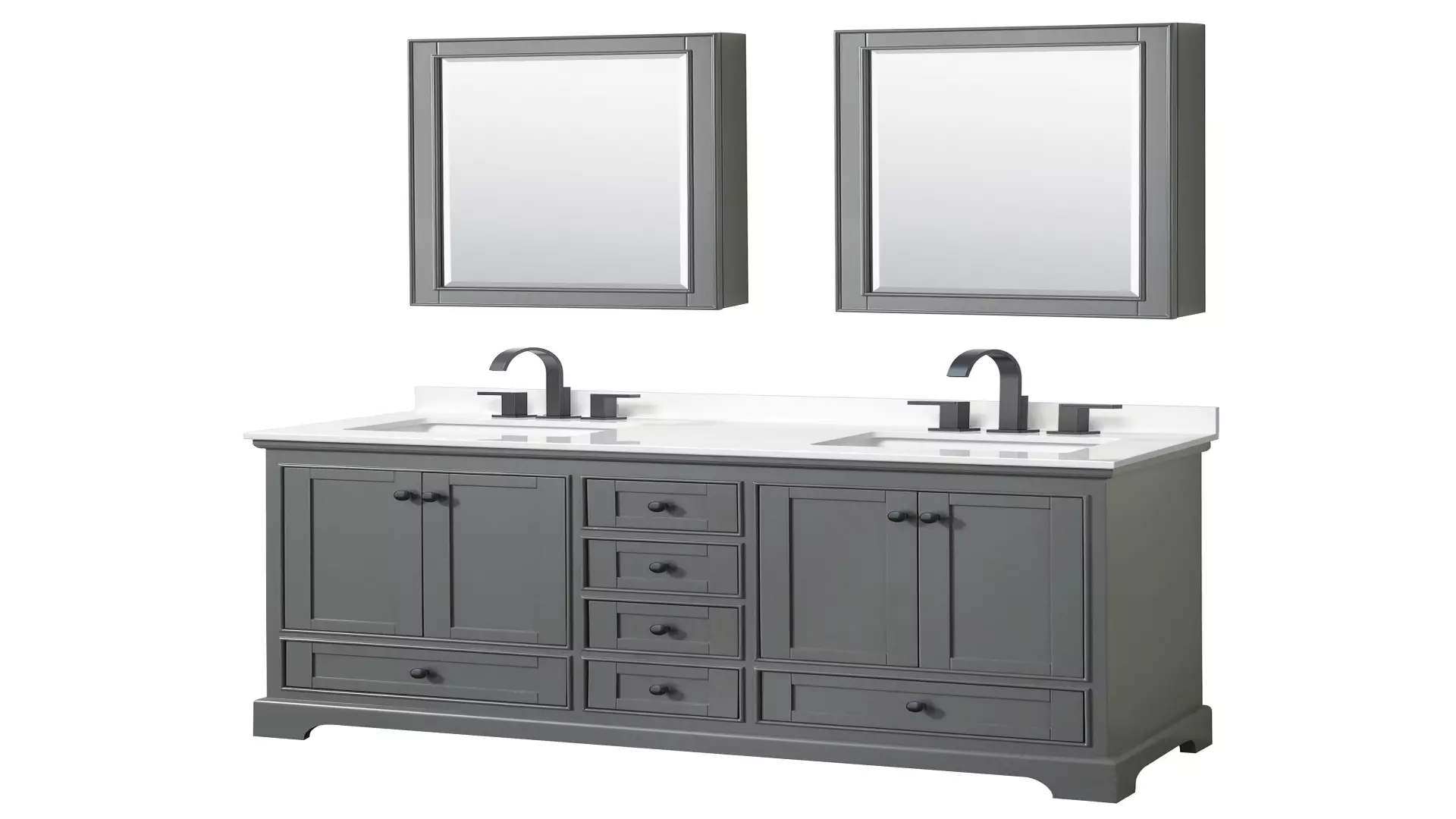 Deborah 60 Inch Double Bathroom Vanity in Dark Gray, White Quartz Countertop, Undermount Square Sinks (3-Hole), Matte Black Trim, Medicine Cabinets material