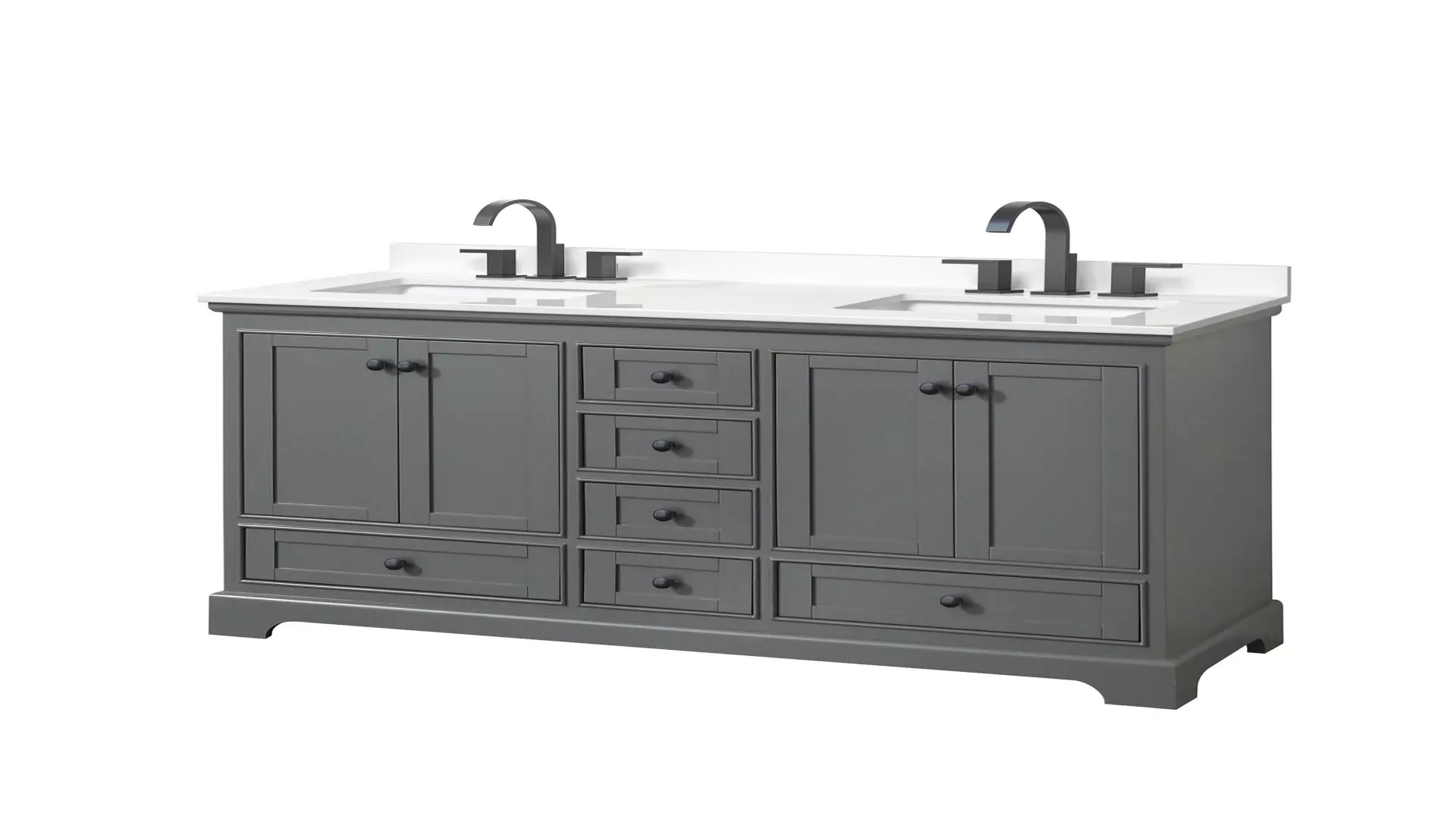 Deborah 60 Inch Double Bathroom Vanity in Dark Gray, White Quartz Countertop, Undermount Square Sinks (3-Hole), Matte Black Trim material