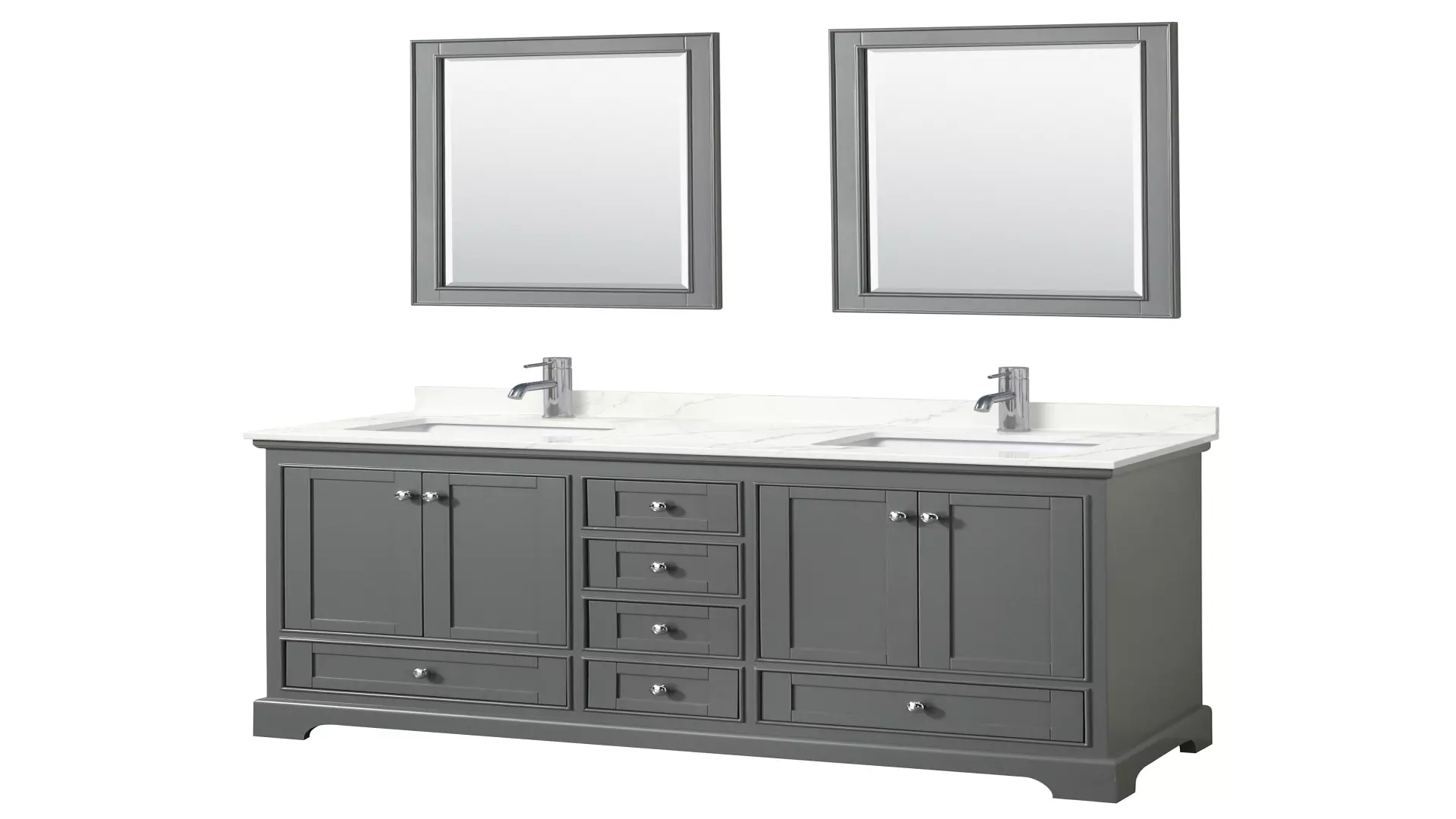 Deborah 60 Inch Double Bathroom Vanity in Dark Gray, Giotto Quartz Countertop, Undermount Square Sinks (1-Hole), Polished Chrome Trim, 24 Inch Mirrors material