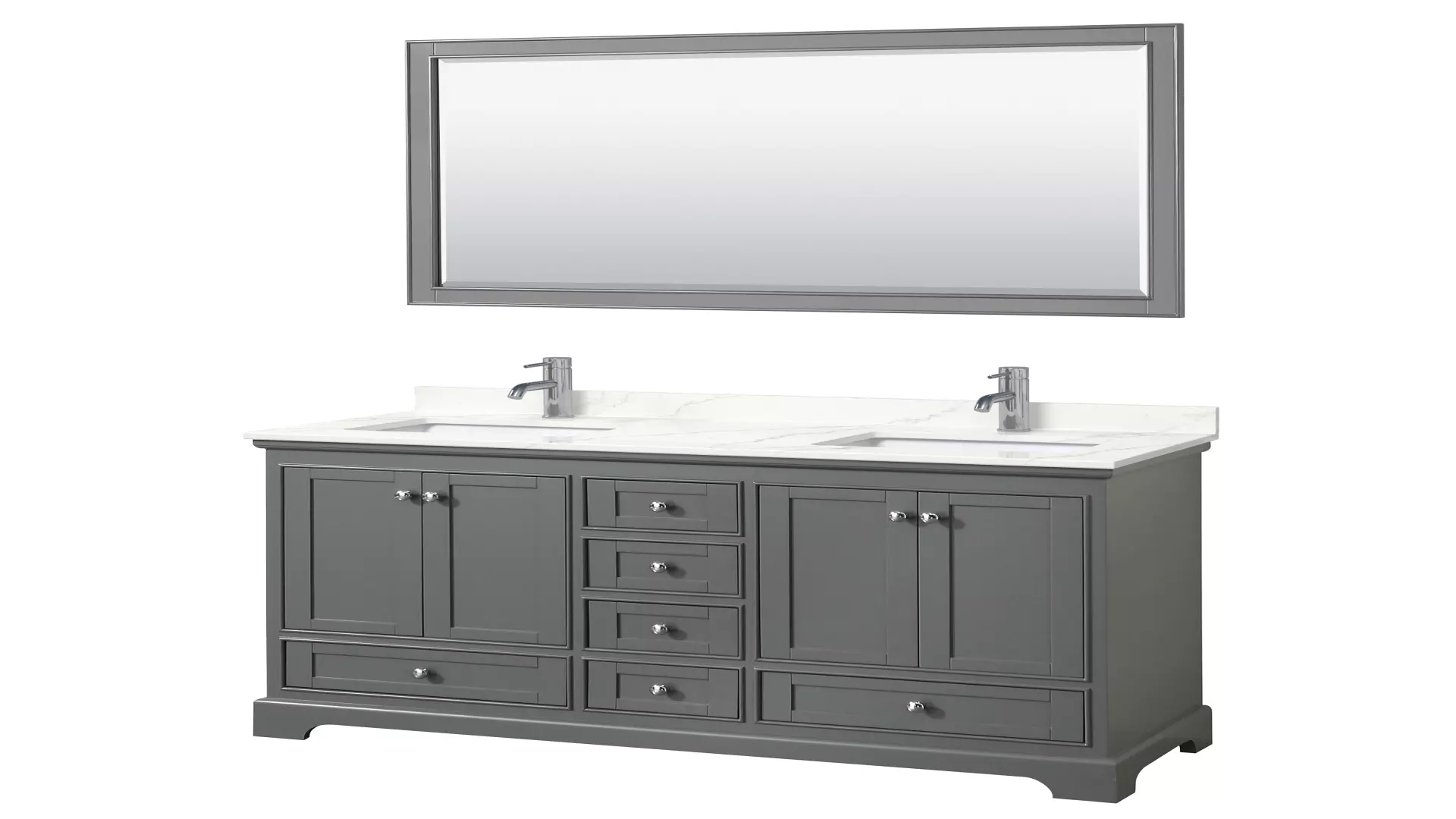 Deborah 60 Inch Double Bathroom Vanity in Dark Gray, Giotto Quartz Countertop, Undermount Square Sinks (1-Hole), Polished Chrome Trim, 58 Inch Mirror material