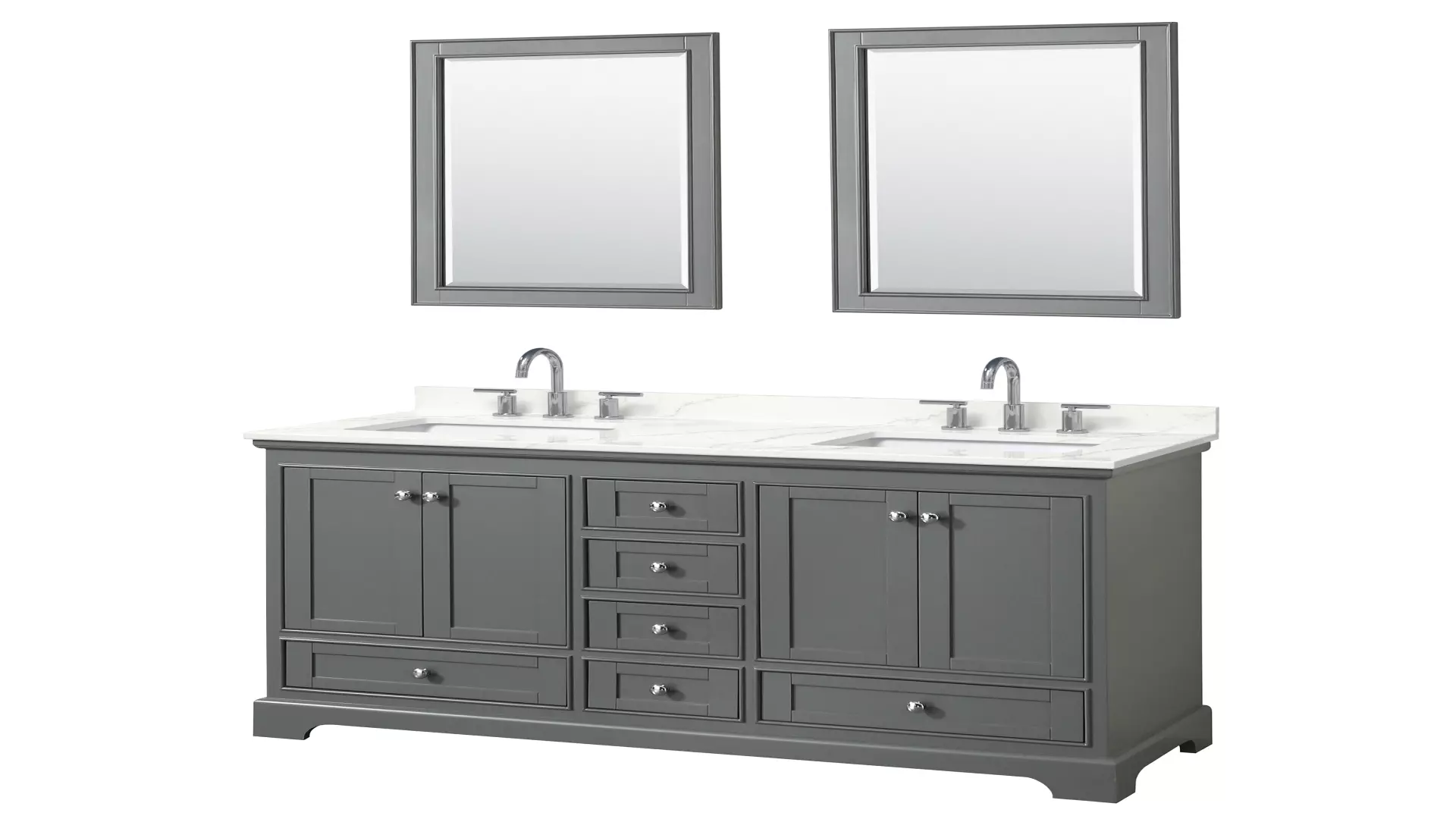Deborah 60 Inch Double Bathroom Vanity in Dark Gray, Giotto Quartz Countertop, Undermount Square Sinks (3-Hole), Polished Chrome Trim, 24 Inch Mirrors material
