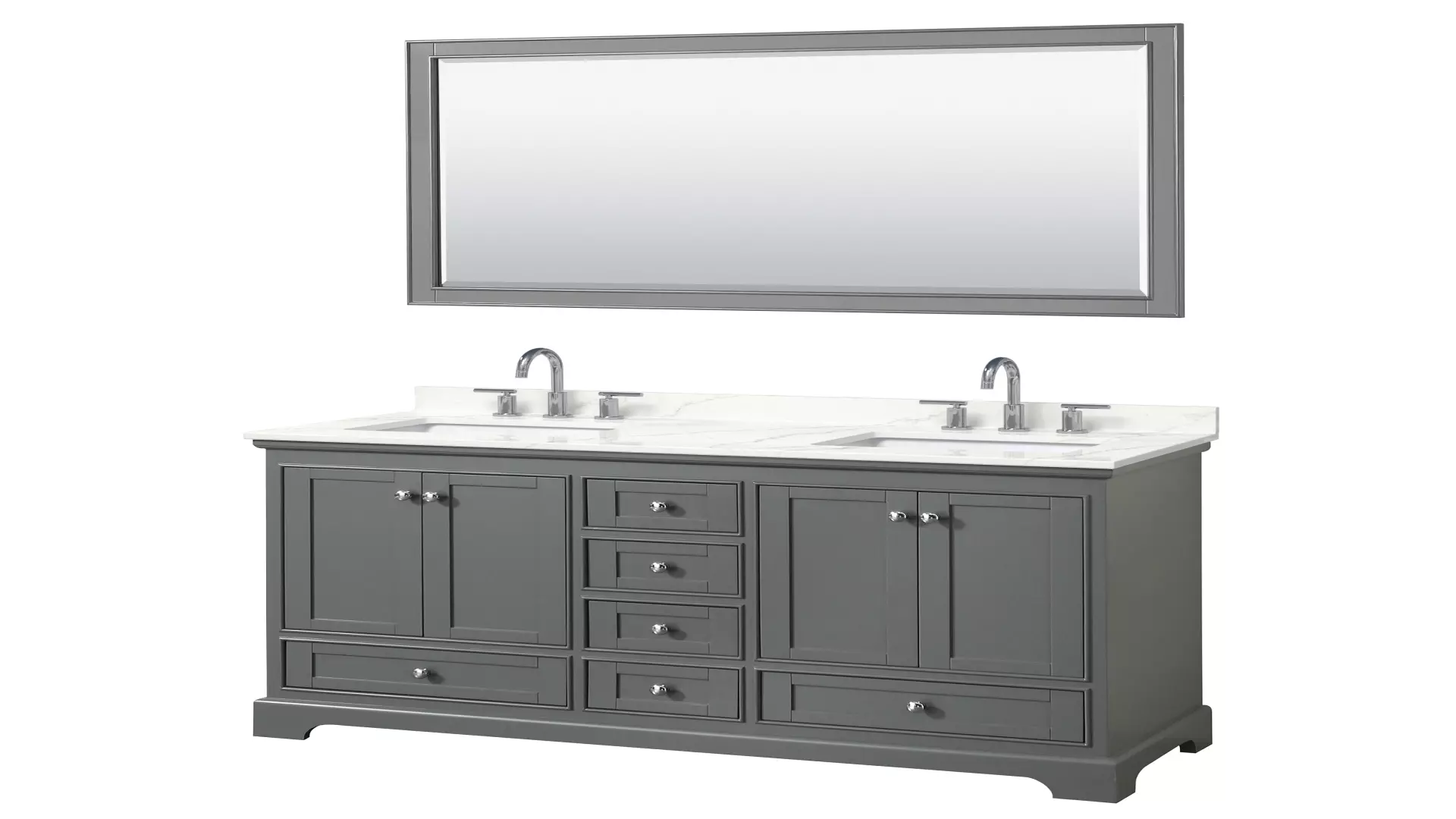 Deborah 60 Inch Double Bathroom Vanity in Dark Gray, Giotto Quartz Countertop, Undermount Square Sinks (3-Hole), Polished Chrome Trim, 58 Inch Mirror material