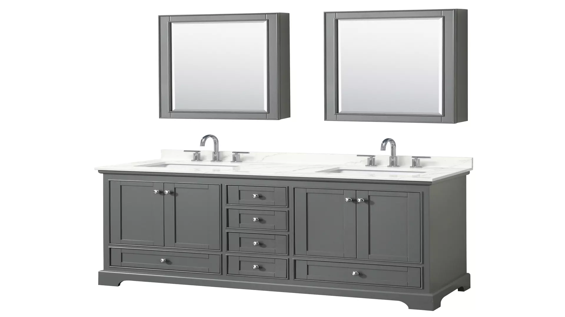 Deborah 60 Inch Double Bathroom Vanity in Dark Gray, Giotto Quartz Countertop, Undermount Square Sinks (3-Hole), Polished Chrome Trim, Medicine Cabinets material