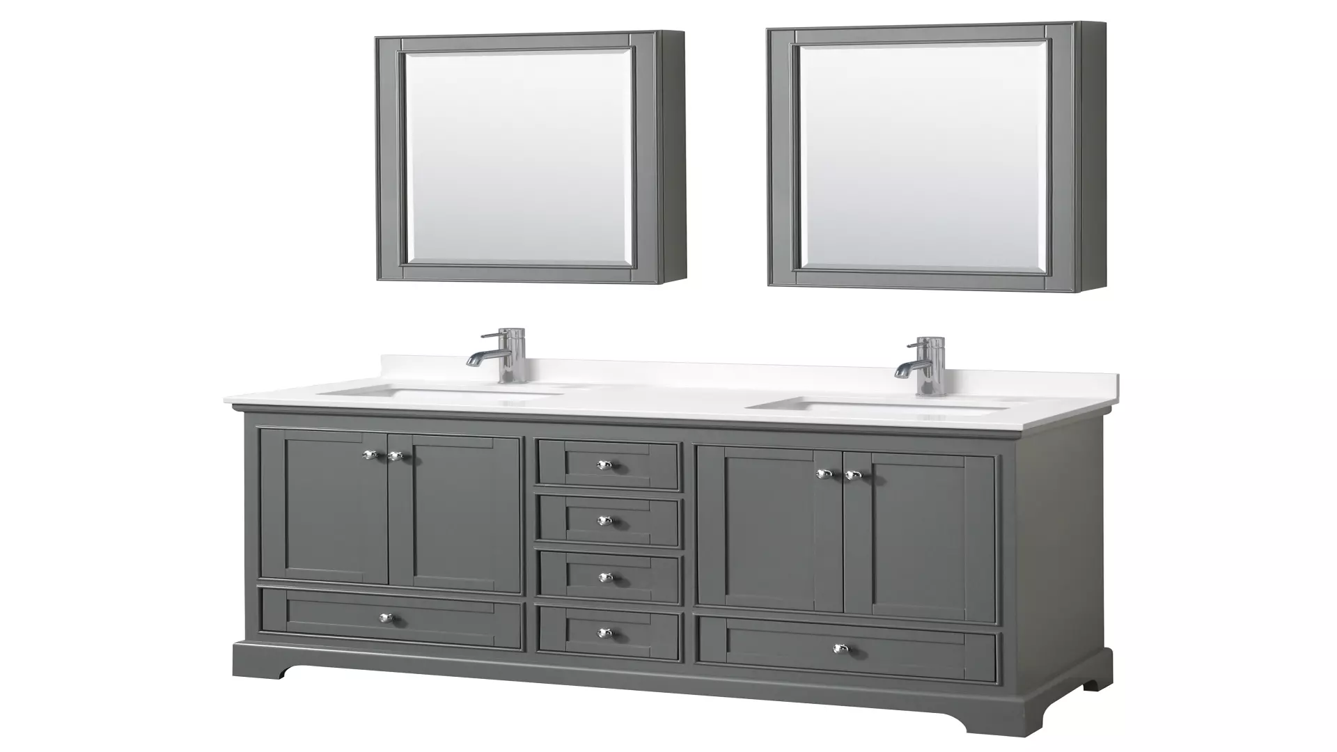 Deborah 60 Inch Double Bathroom Vanity in Dark Gray, White Quartz Countertop, Undermount Square Sinks (1-Hole), Polished Chrome Trim, Medicine Cabinets material