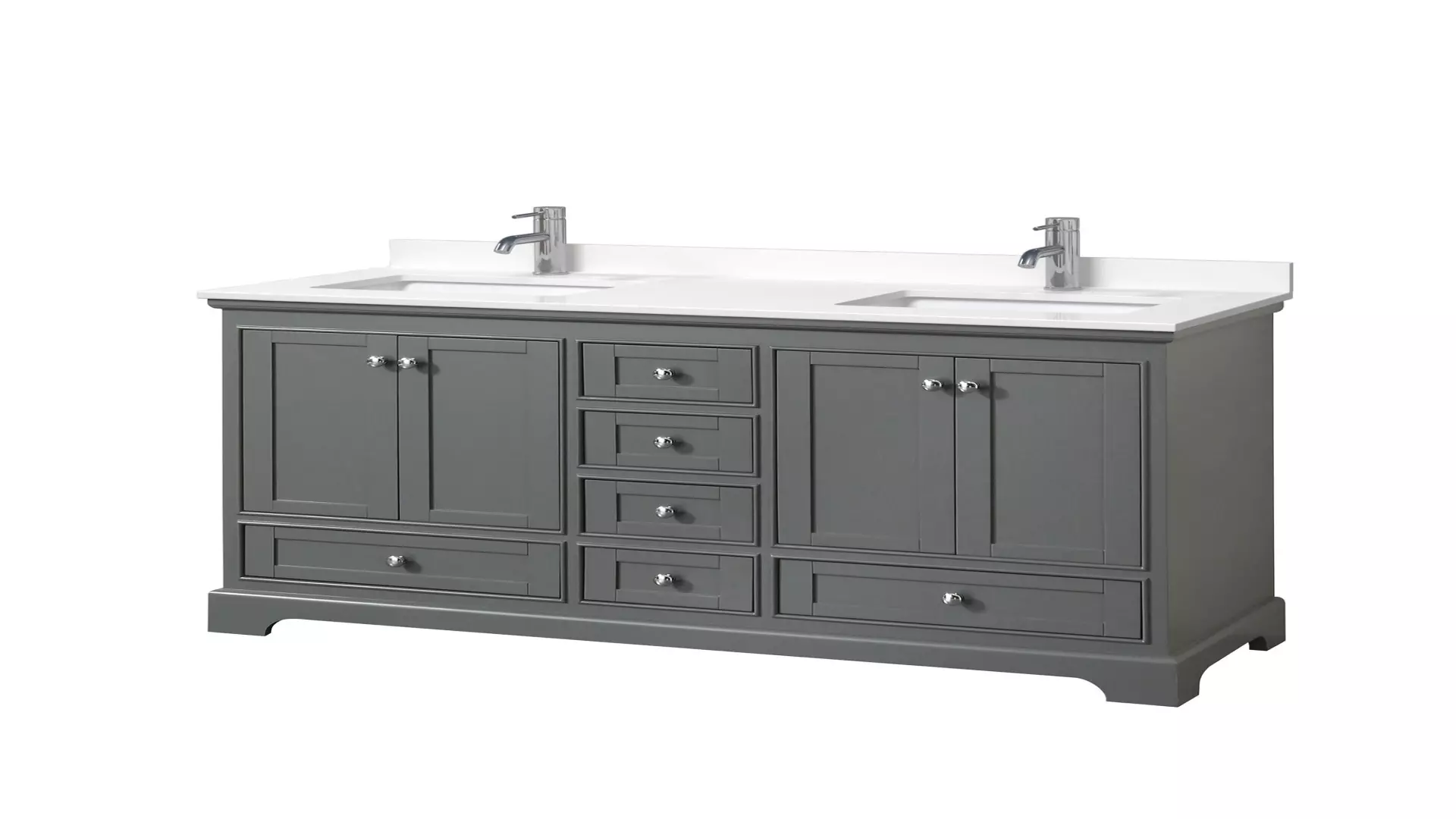 Deborah 60 Inch Double Bathroom Vanity in Dark Gray, White Quartz Countertop, Undermount Square Sinks (1-Hole), Polished Chrome Trim material