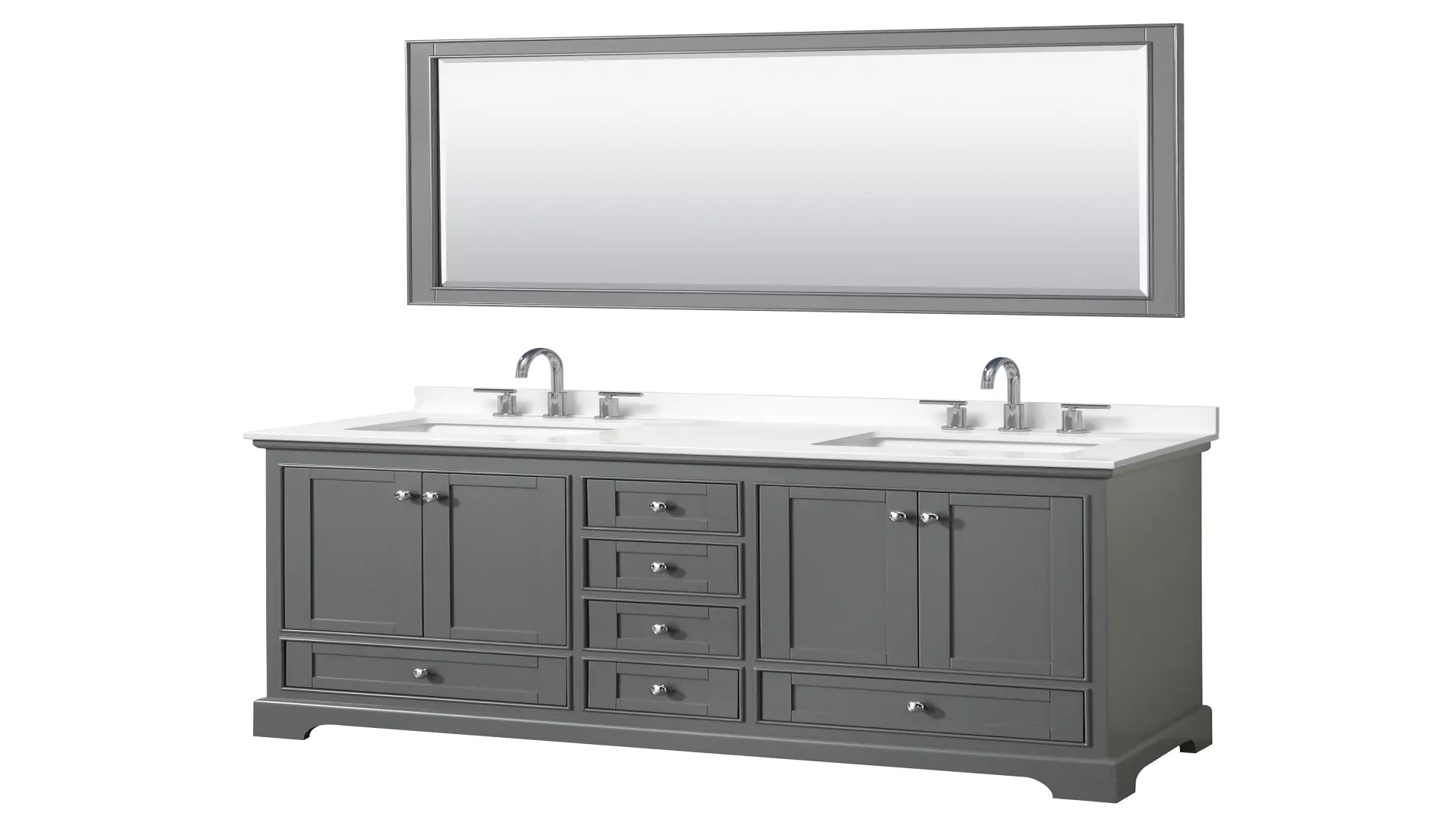 Deborah 60 Inch Double Bathroom Vanity in Dark Gray, White Quartz Countertop, Undermount Square Sinks (3-Hole), Polished Chrome Trim, 58 Inch Mirror material