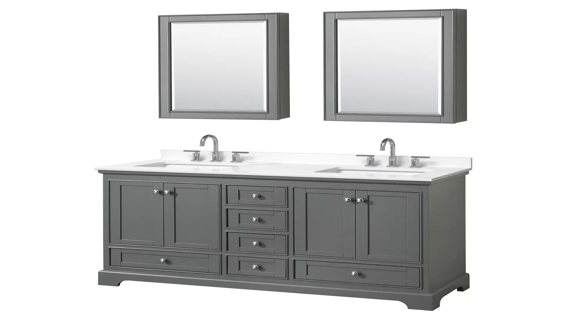 Deborah 60 Inch Double Bathroom Vanity in Dark Gray, White Quartz Countertop, Undermount Square Sinks (3-Hole), Polished Chrome Trim, Medicine Cabinets material