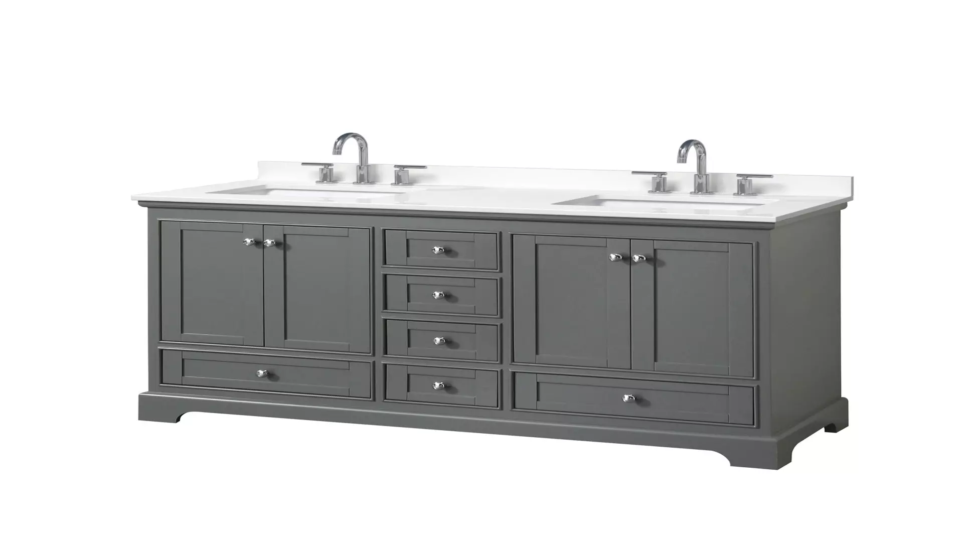 Deborah 60 Inch Double Bathroom Vanity in Dark Gray, White Quartz Countertop, Undermount Square Sinks (3-Hole), Polished Chrome Trim material