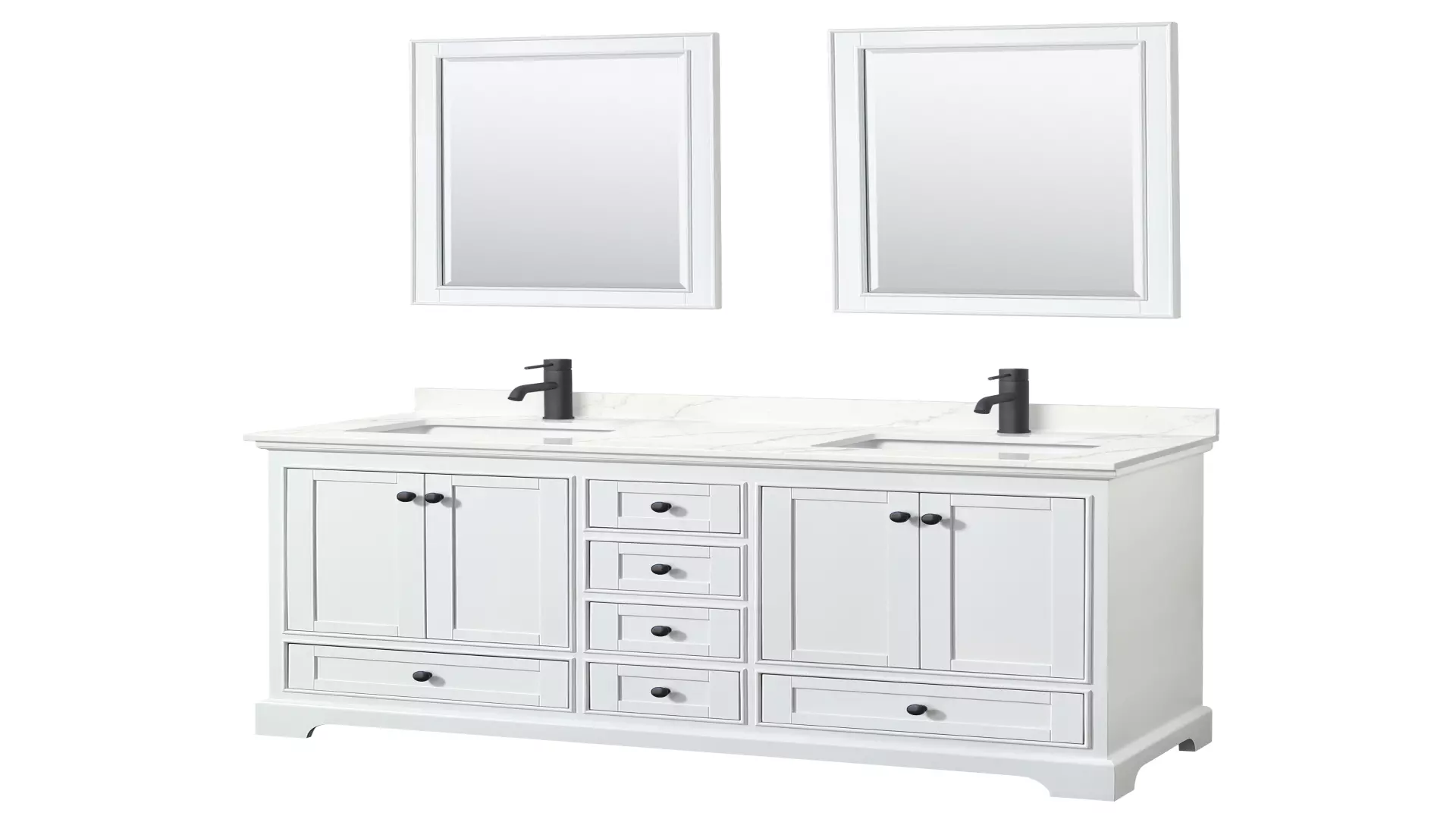 Deborah 60 Inch Double Bathroom Vanity in White, Giotto Quartz Countertop, Undermount Square Sinks (1-Hole), Matte Black Trim, 24 Inch Mirrors material