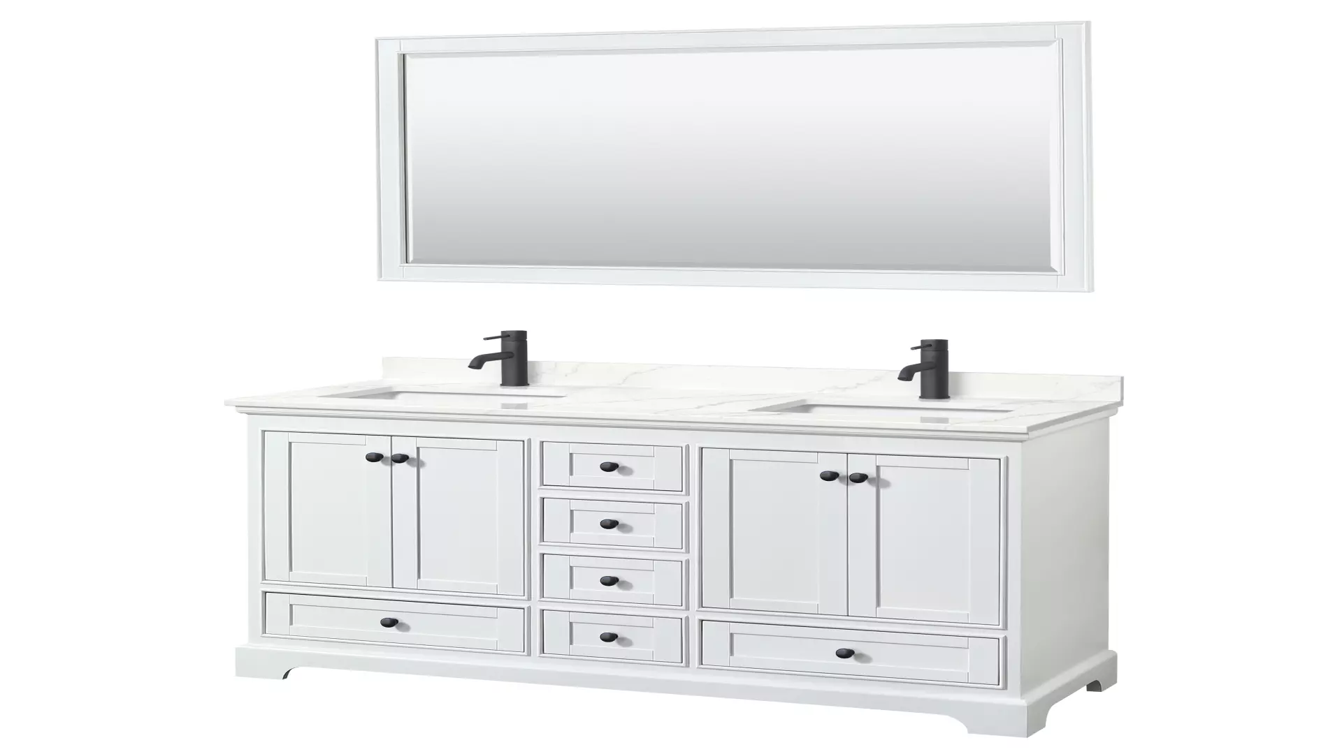Deborah 60 Inch Double Bathroom Vanity in White, Giotto Quartz Countertop, Undermount Square Sinks (1-Hole), Matte Black Trim, 58 Inch Mirror material