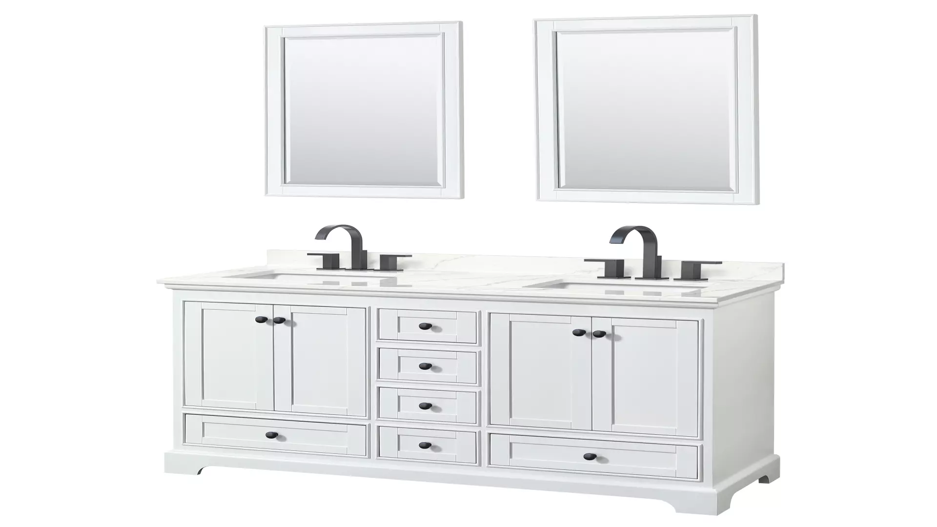 Deborah 60 Inch Double Bathroom Vanity in White, Giotto Quartz Countertop, Undermount Square Sinks (3-Hole), Matte Black Trim, 24 Inch Mirrors material
