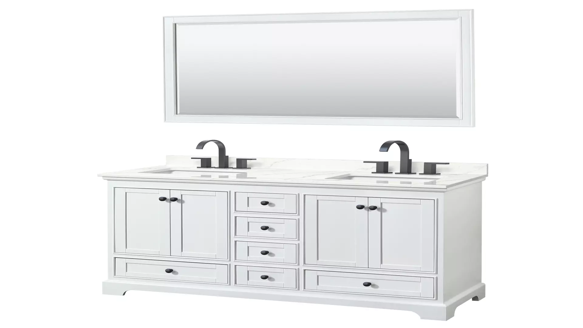 Deborah 60 Inch Double Bathroom Vanity in White, Giotto Quartz Countertop, Undermount Square Sinks (3-Hole), Matte Black Trim, 58 Inch Mirror material
