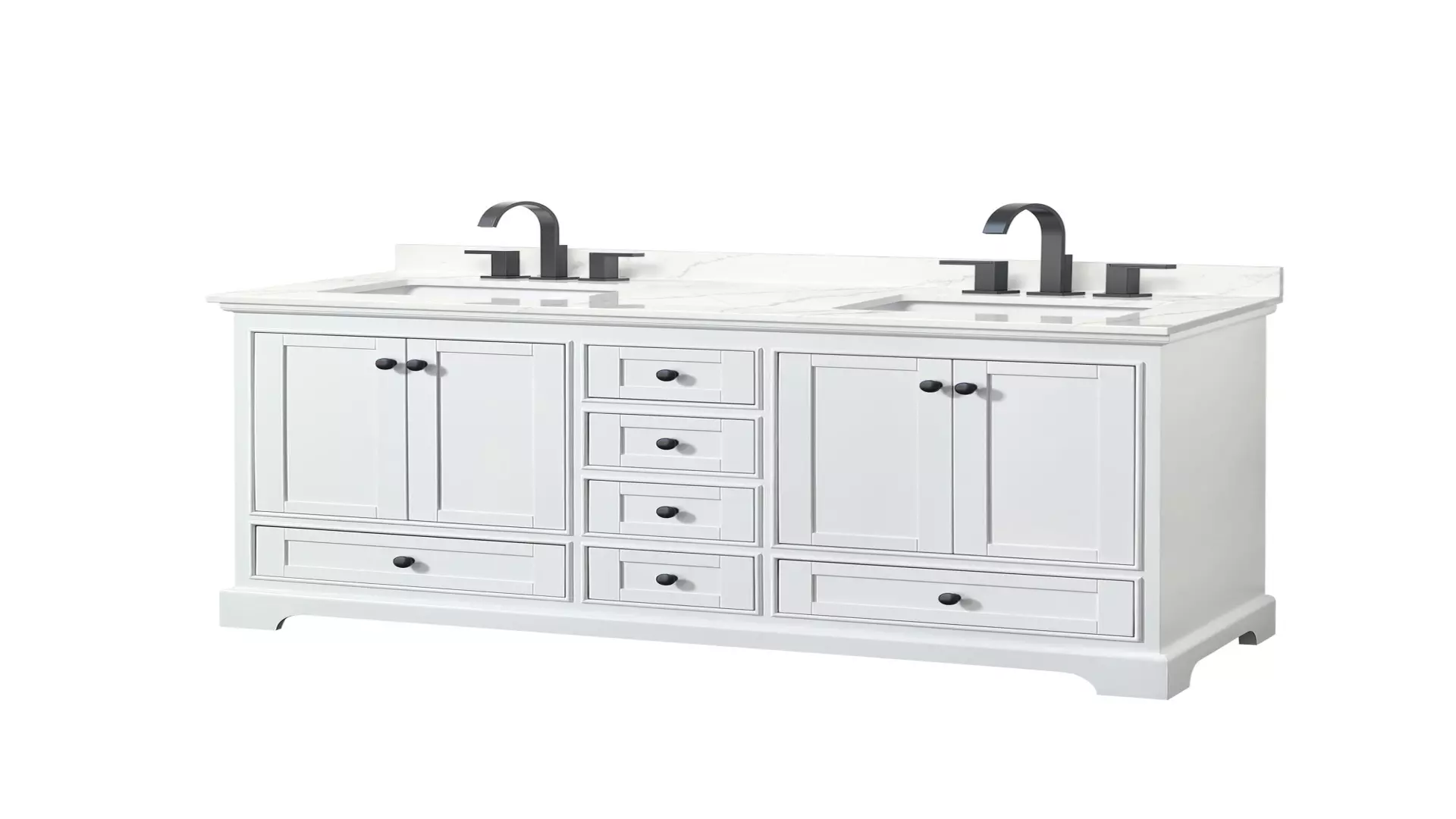 Deborah 60 Inch Double Bathroom Vanity in White, Giotto Quartz Countertop, Undermount Square Sinks (3-Hole), Matte Black Trim material