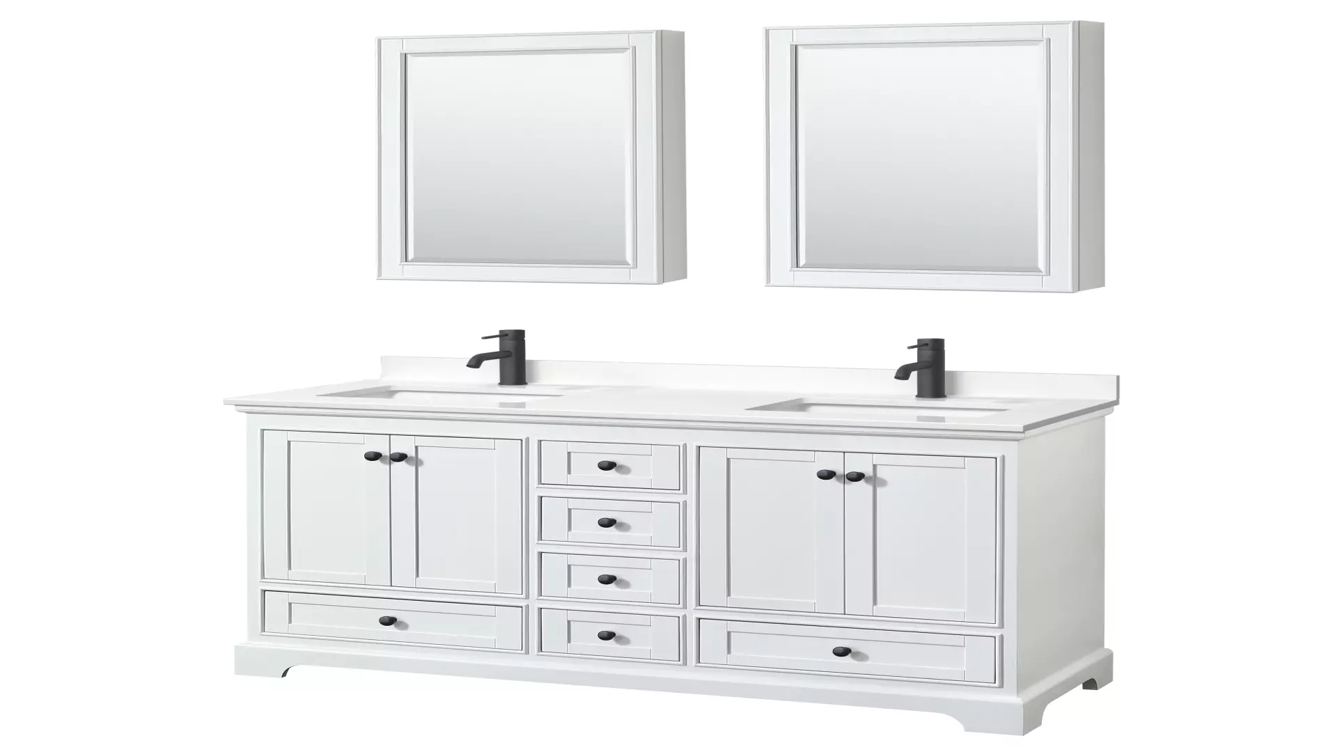 Deborah 60 Inch Double Bathroom Vanity in White, White Quartz Countertop, Undermount Square Sinks (1-Hole), Matte Black Trim, Medicine Cabinets material