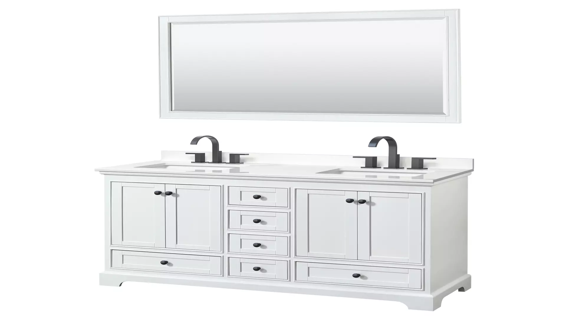 Deborah 60 Inch Double Bathroom Vanity in White, White Quartz Countertop, Undermount Square Sinks (3-Hole), Matte Black Trim, 58 Inch Mirror material