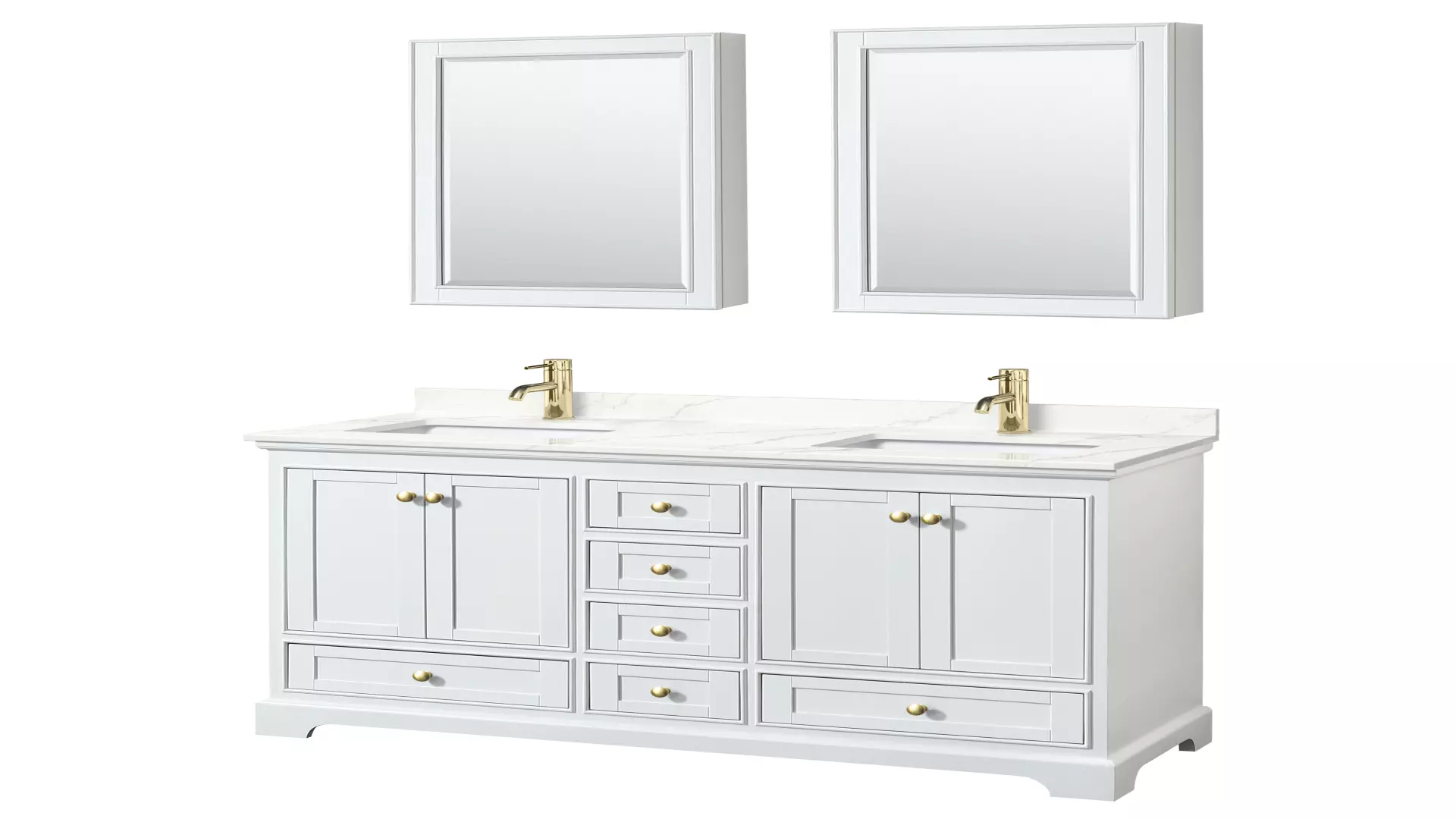 Deborah 60 Inch Double Bathroom Vanity in White, Giotto Quartz Countertop, Undermount Square Sinks (1-Hole), Brushed Gold Trim, Medicine Cabinets material
