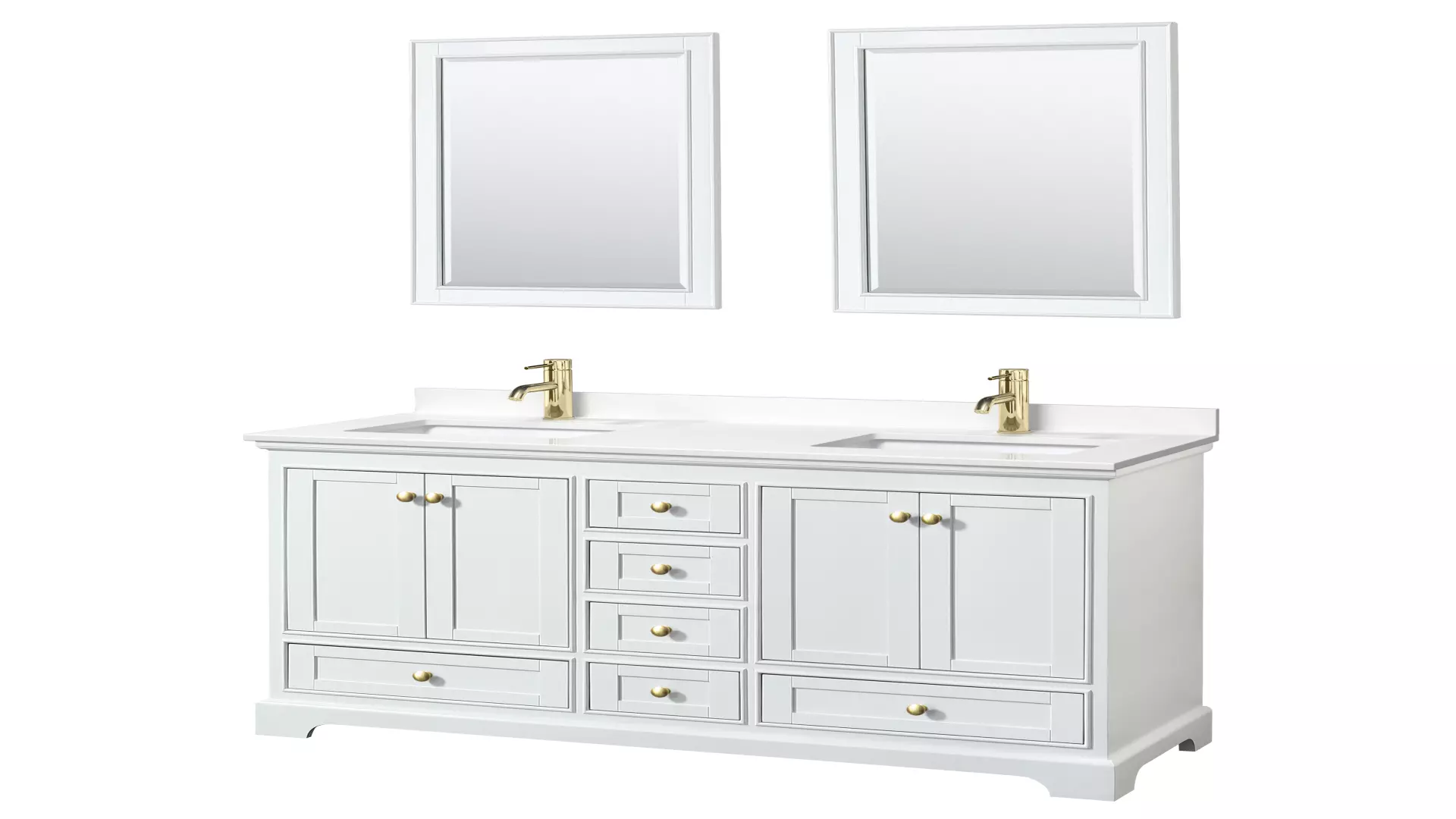 Deborah 60 Inch Double Bathroom Vanity in White, White Quartz Countertop, Undermount Square Sinks (1-Hole), Brushed Gold Trim, 24 Inch Mirrors material