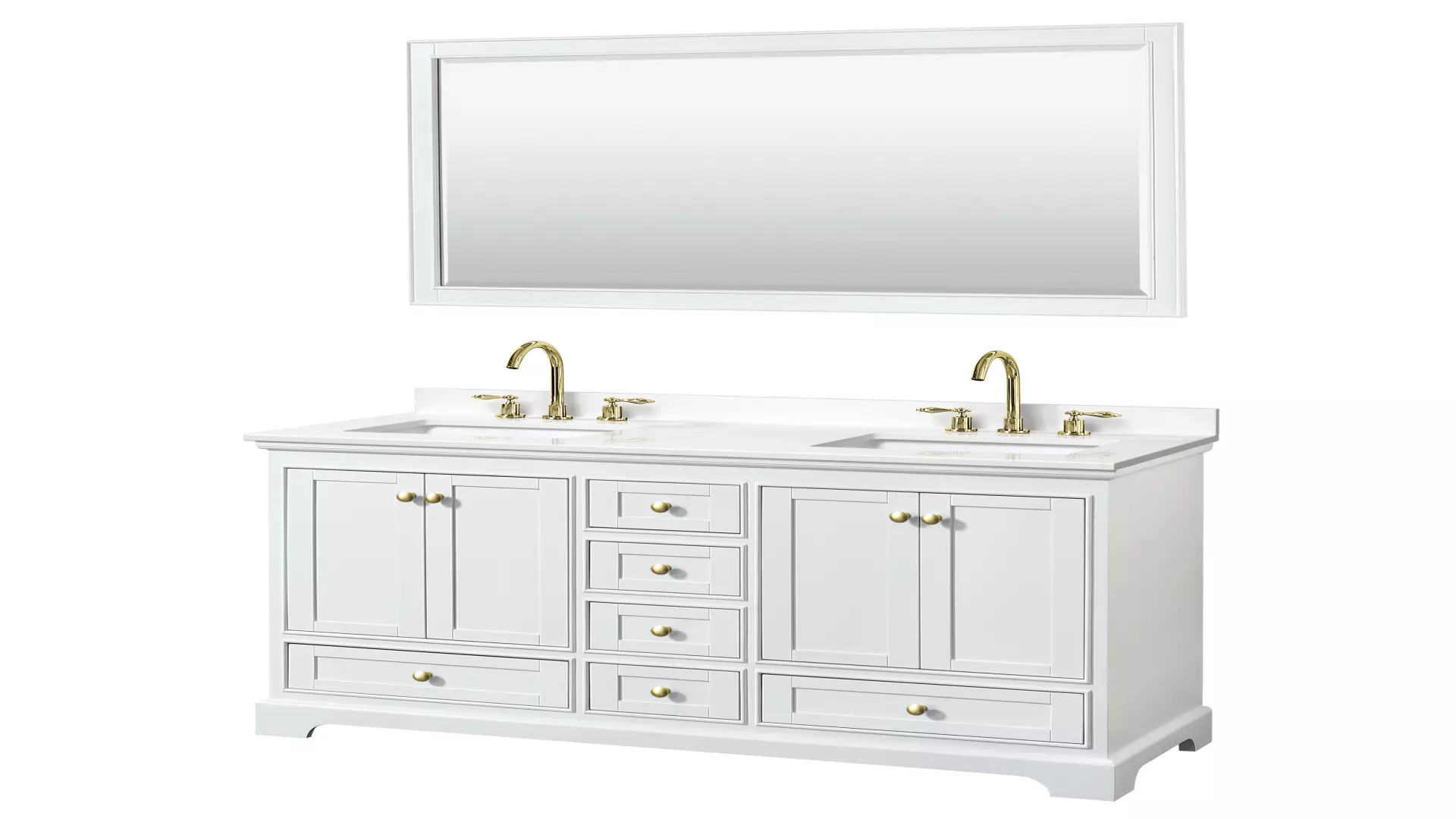 Deborah 60 Inch Double Bathroom Vanity in White, White Quartz Countertop, Undermount Square Sinks (3-Hole), Brushed Gold Trim, 58 Inch Mirror material
