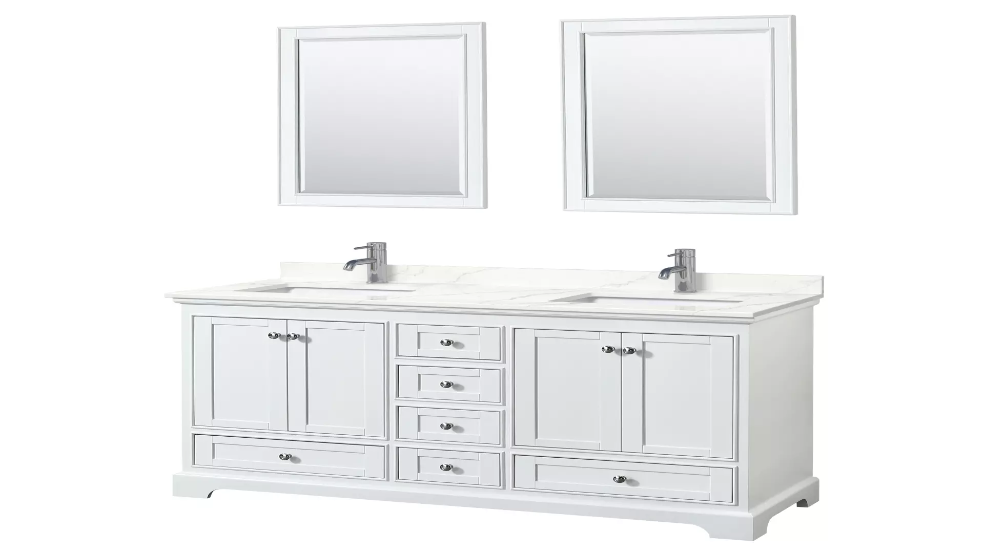 Deborah 60 Inch Double Bathroom Vanity in White, Giotto Quartz Countertop, Undermount Square Sinks (1-Hole), Polished Chrome Trim, 24 Inch Mirrors material